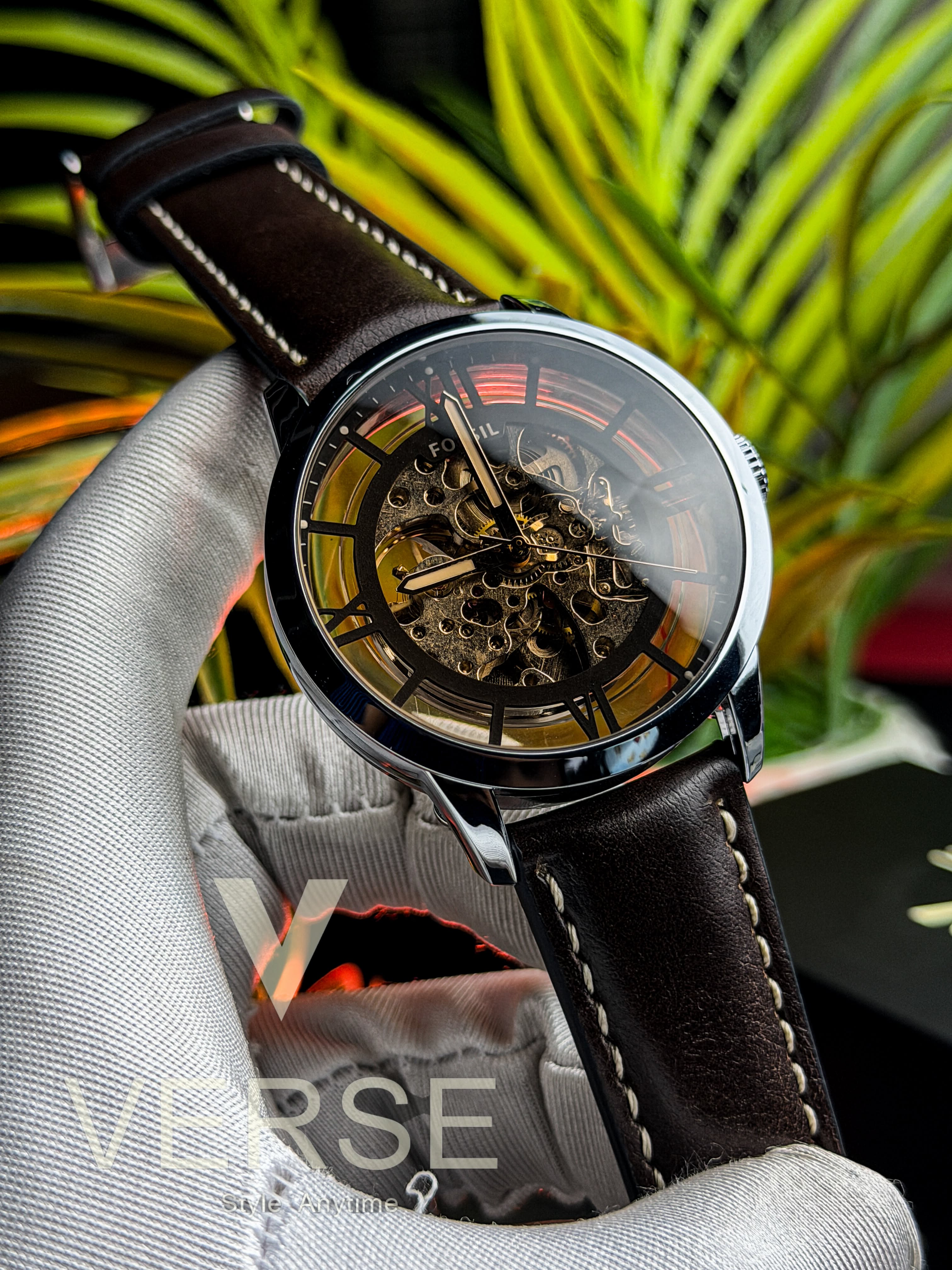 Fossil Townsman Automatic | Espresso Brown Leather Silver Case - ( Double A ) - VERSE -