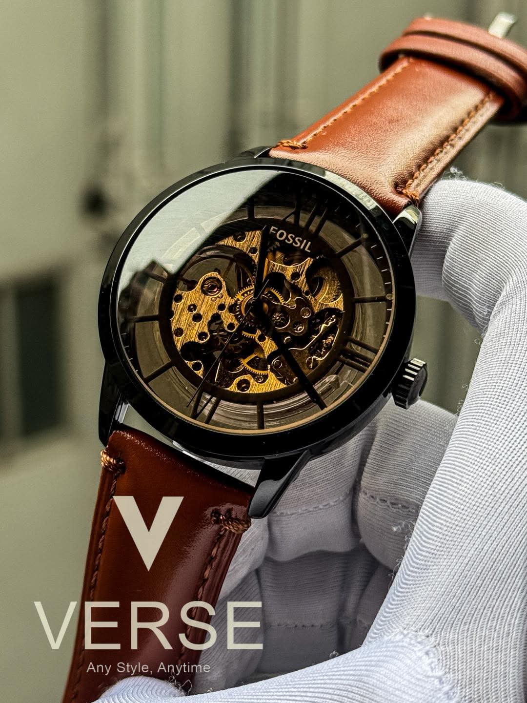 Fossil Townsman Automatic | Tan Brown Leather Black Case - ( Double A ) - VERSE -