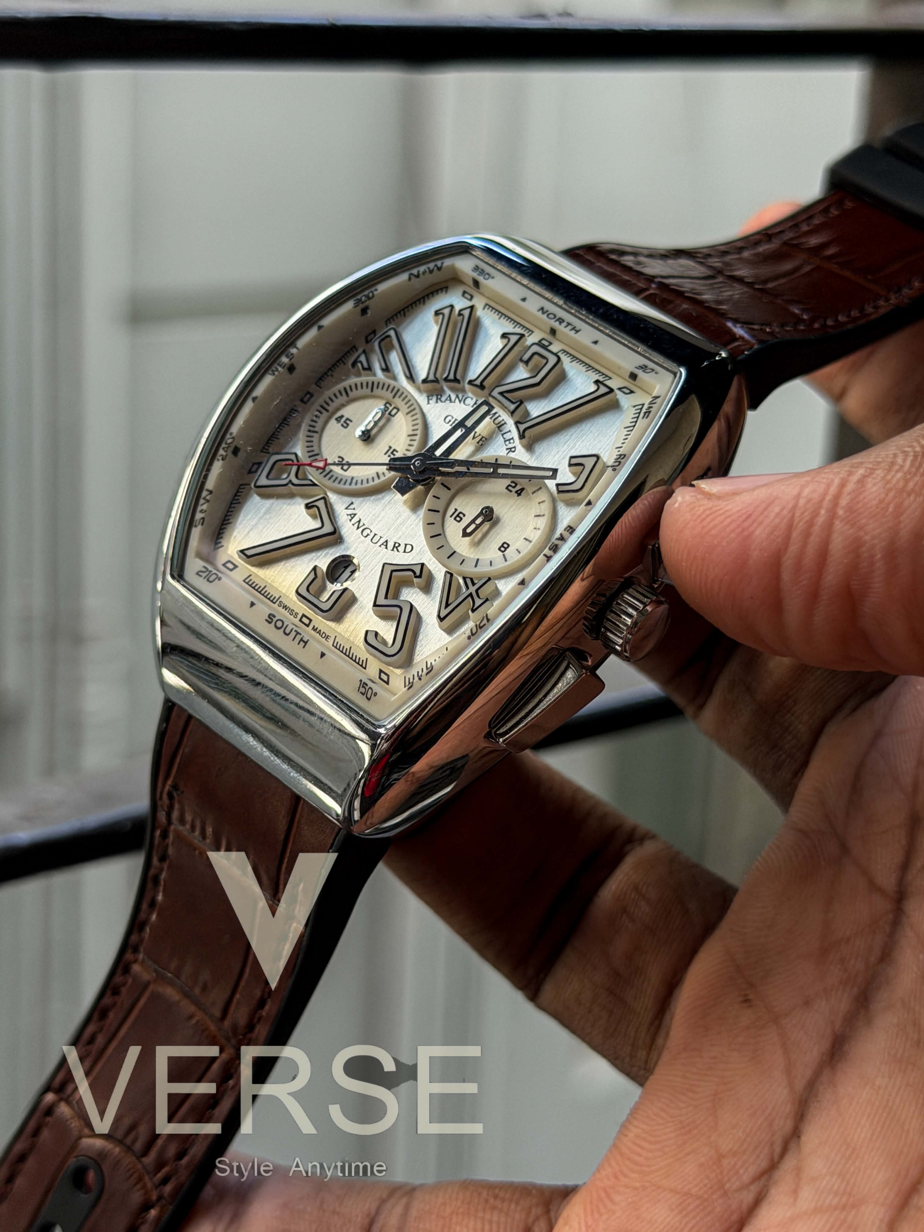 Franck Muller Vanguard Casablanca Chronograph | Sahara White Dial Brown Leather - ( Double A ) - VERSE -