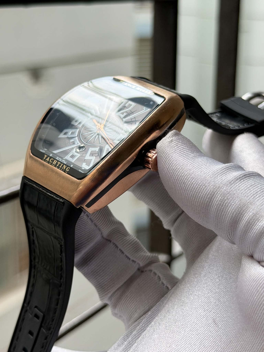 Franck Muller Vanguard Yachting "Cintrée Curvex" Quartz | Black Leather RoseGold Case - ( Double A) - VERSE -