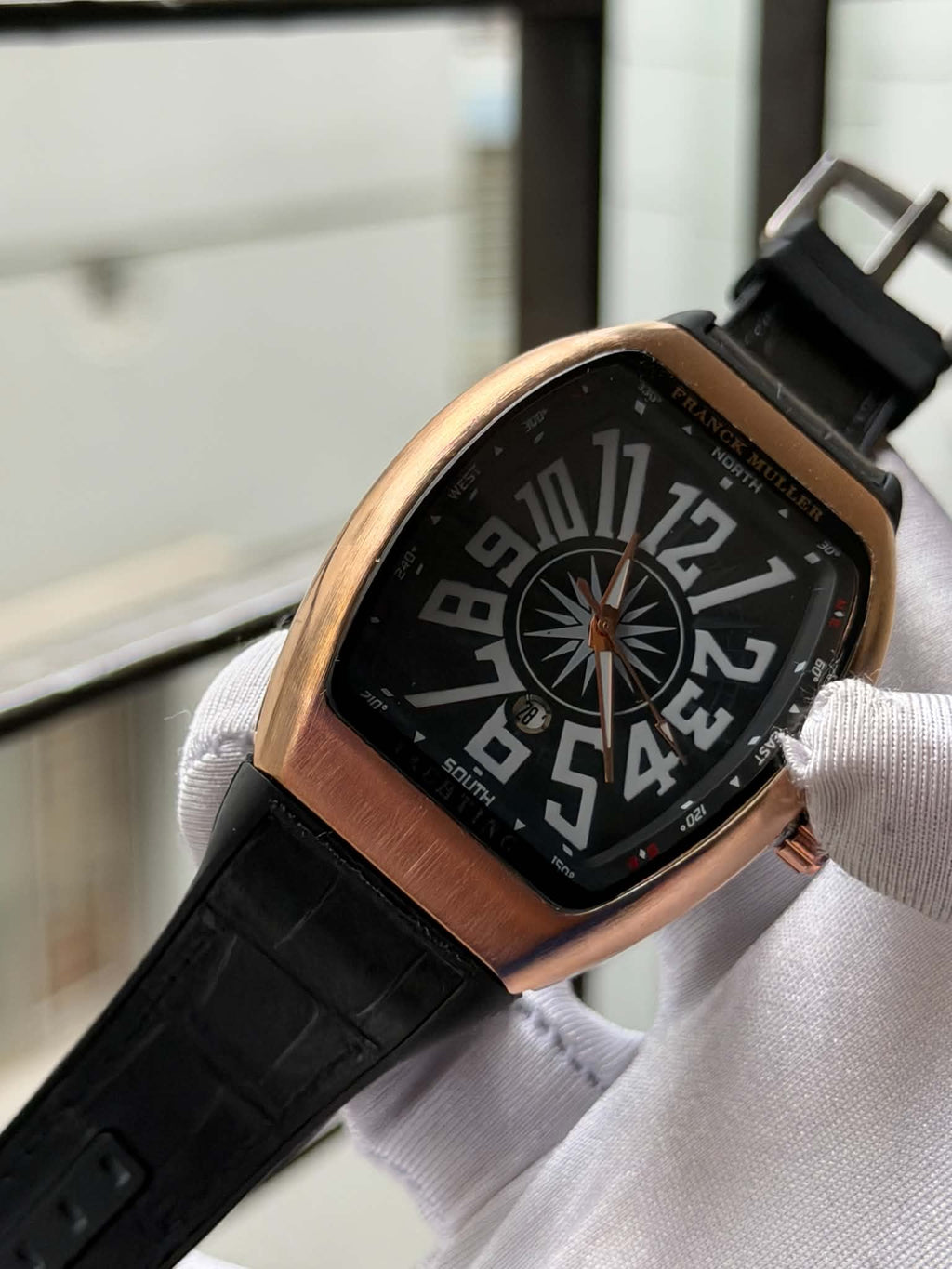 Franck Muller Vanguard Yachting "Cintrée Curvex" Quartz | Black Leather RoseGold Case - ( Double A) - VERSE -