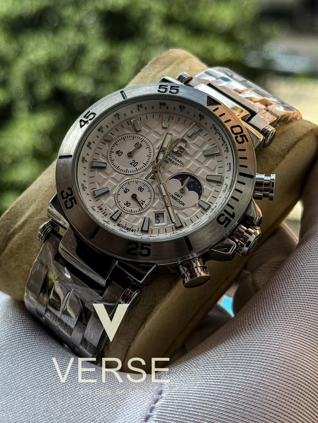 GC-1 Sport MoonPhase Chronograph | Guilloché White Dial - ( Double A ) - VERSE -
