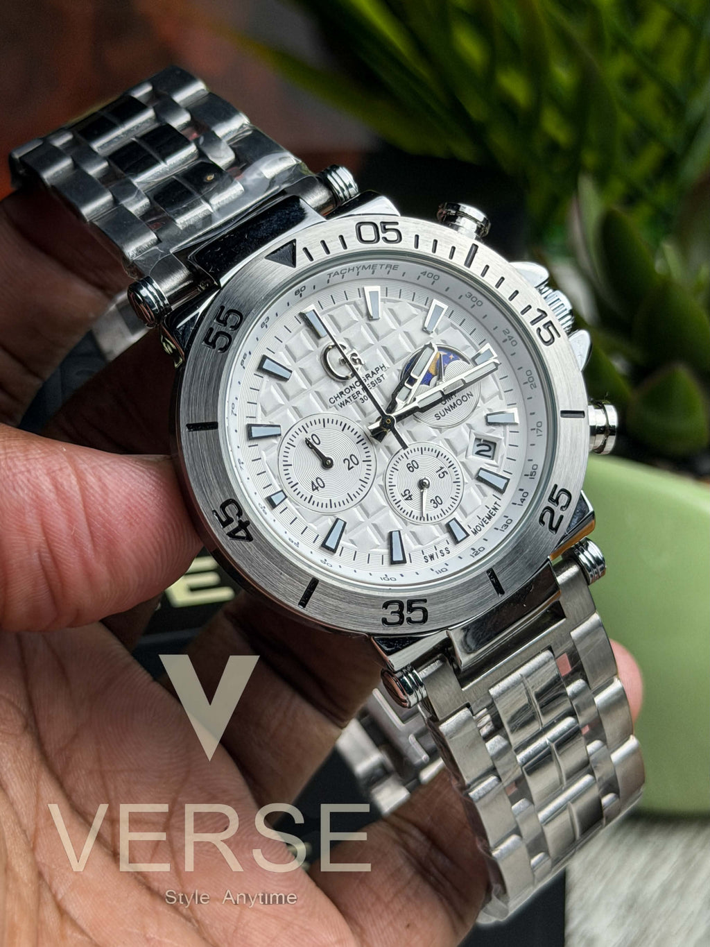 GC-1 Sport MoonPhase Chronograph | Guilloché White Dial - ( Double A ) - VERSE -