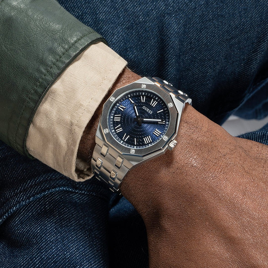 Guess Asset Octagonal Blue Dial Stainless Steel Men's Quartz Watch | GW0575G4 - VERSE - 