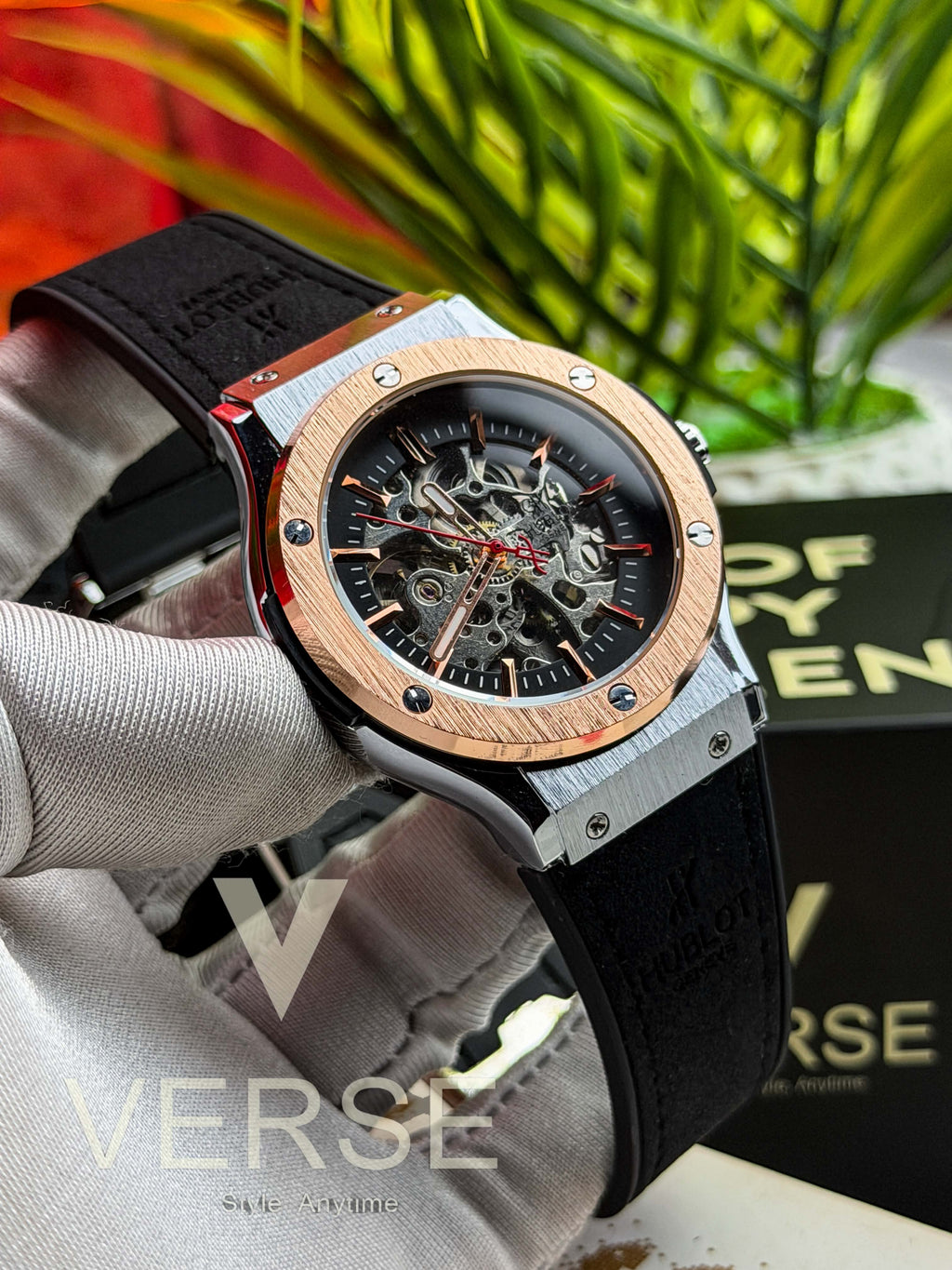 Hublot Automatic Two-Tone | Black Strap Rose Gold Bezel - ( Double A ) - VERSE -