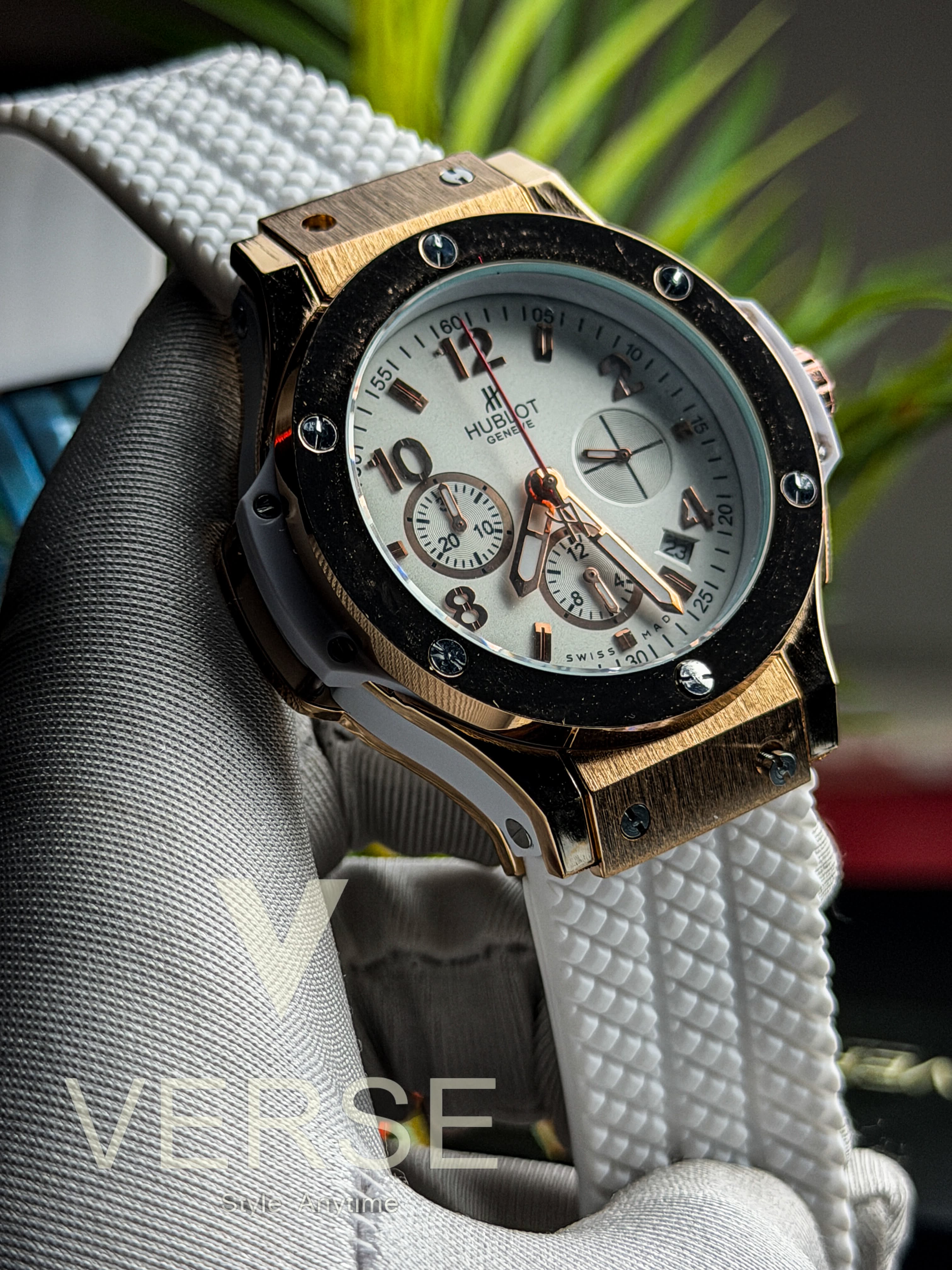 Hublot Big Bang "Tuiga 1909" Chronograph | White Dial White Silicone Strap Rose Gold Case - ( Double A ) - VERSE -