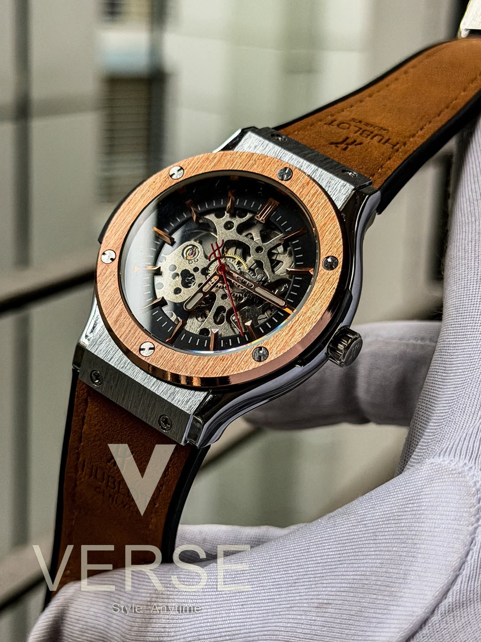 Hublot CF Automatic | Tan Brown Belt Silver Case RG Bezel - ( Double A ) - VERSE - 