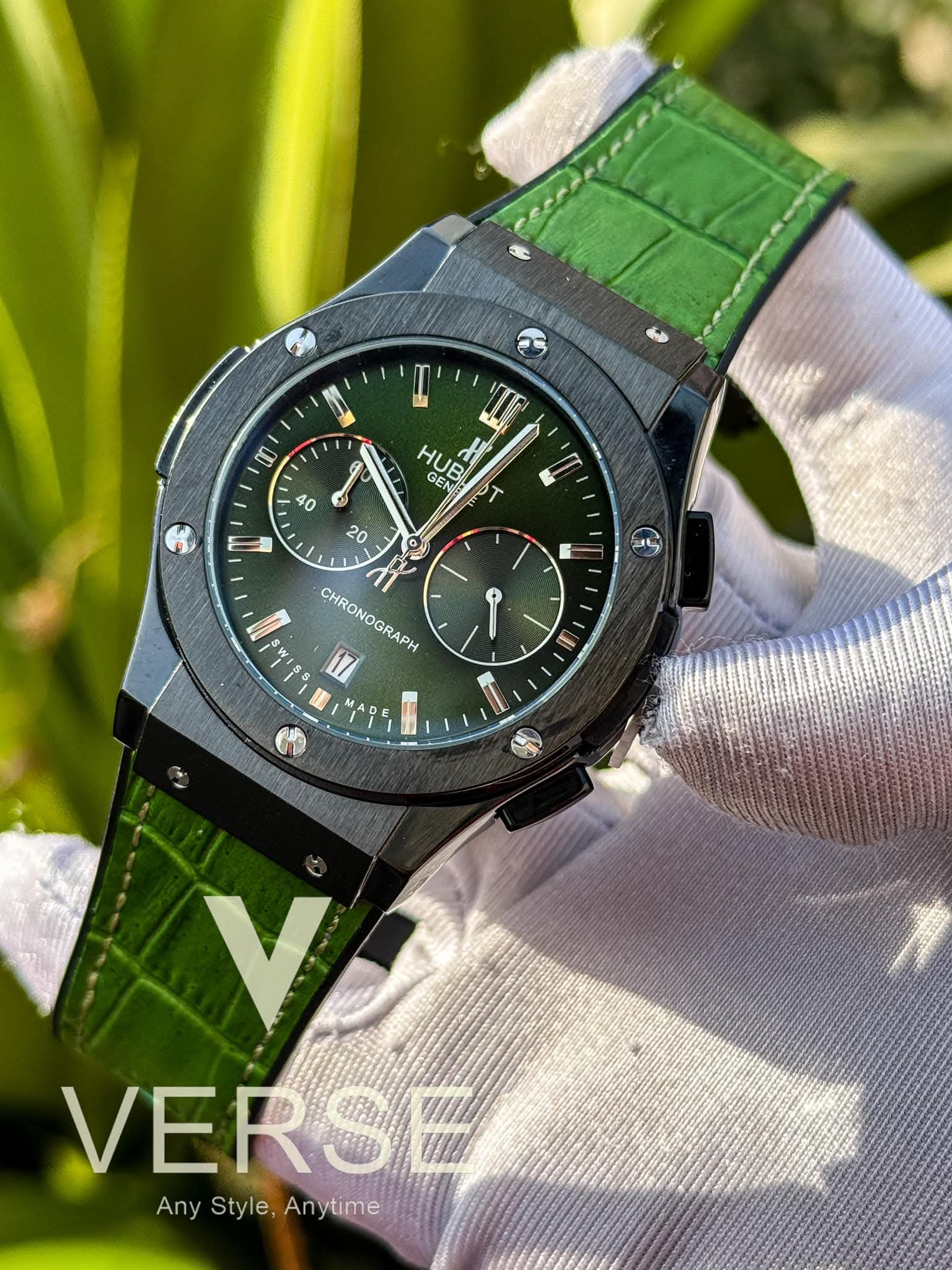 Hublot CF Chronograph | Racing Green Dial - Strap ( Croc - Leather ) Black Case - ( Double A ) - VERSE - 