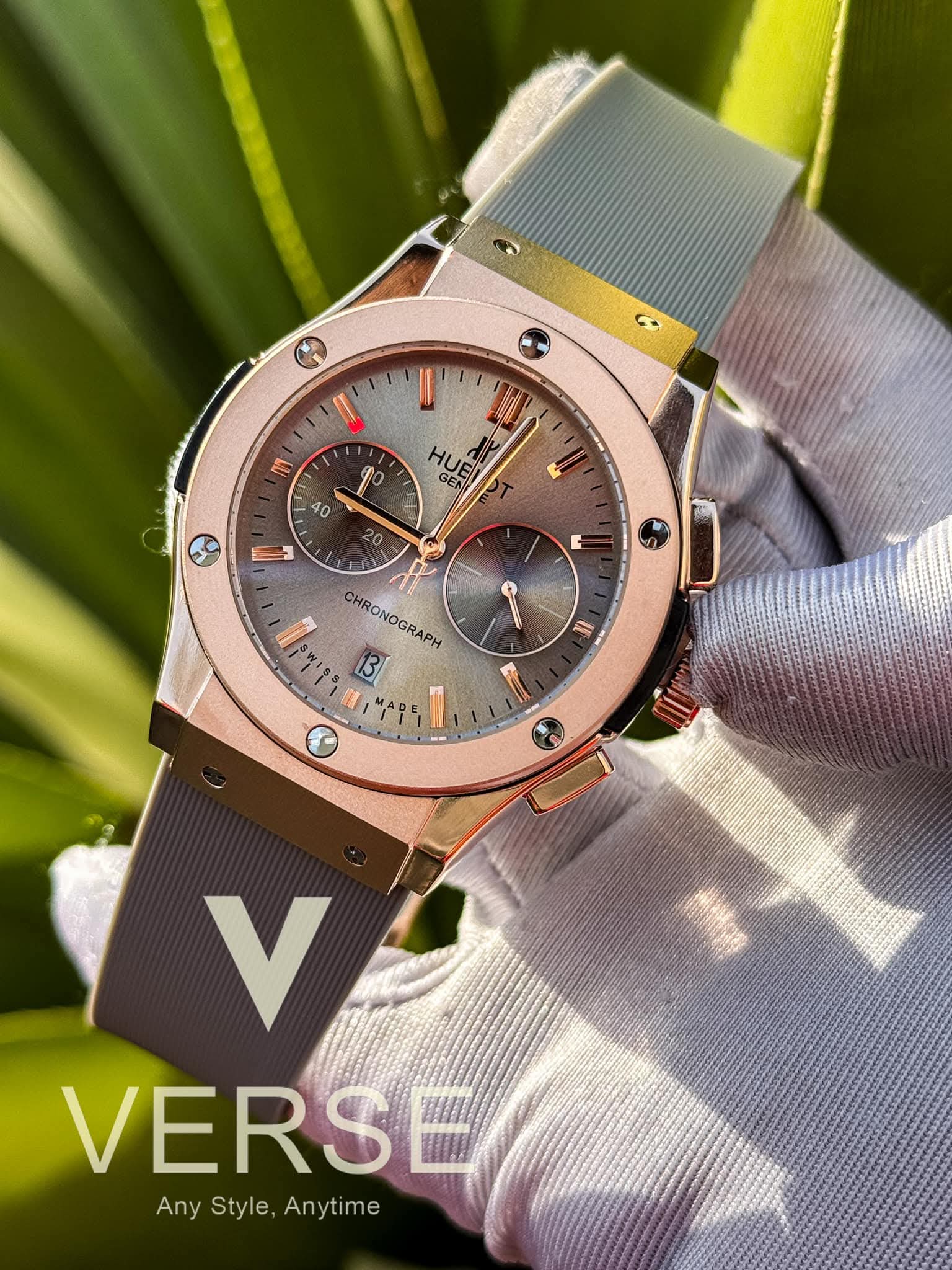Hublot CF Chronograph | Racing Grey Dial - Strap ( Silicone ) Rose - Gold Case - ( Double A ) - VERSE - 