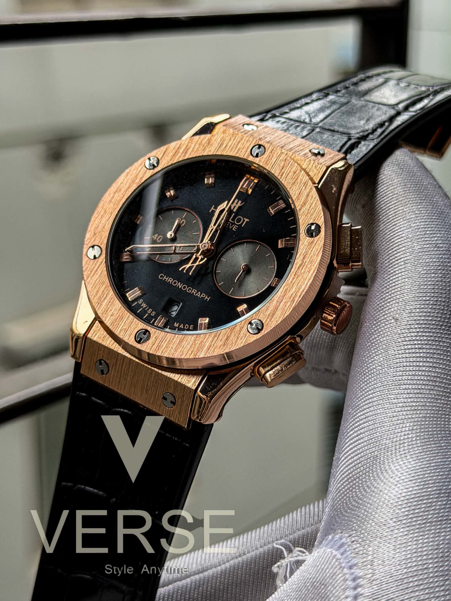 Hublot CF Chronograph V2 | Black Dial RoseGold Case Black Leather - ( Double A ) - VERSE -