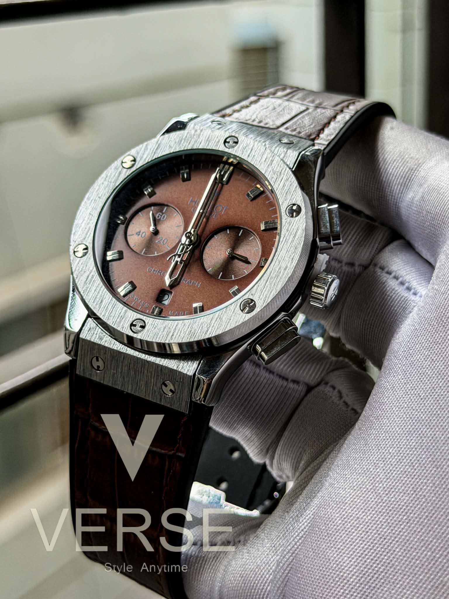 Hublot CF Chronograph V2 | Brown Dial Silver Case Brown Leather - ( Double A ) - VERSE -