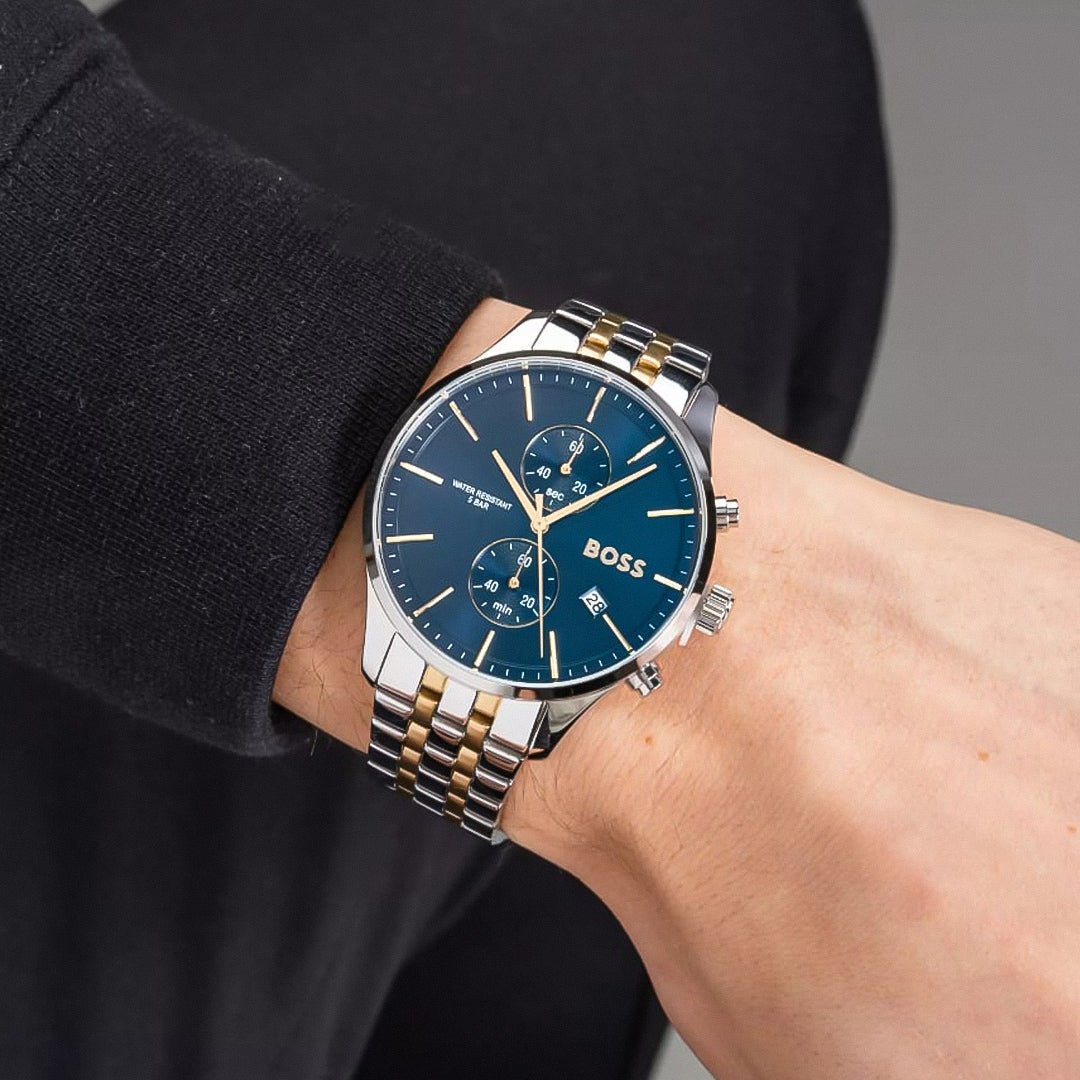 Hugo Boss Associate Chronograph Navy Blue Dial Two-Tone Stainless Steel Men's Watch | Hugo Boss 1513976 - VERSE -