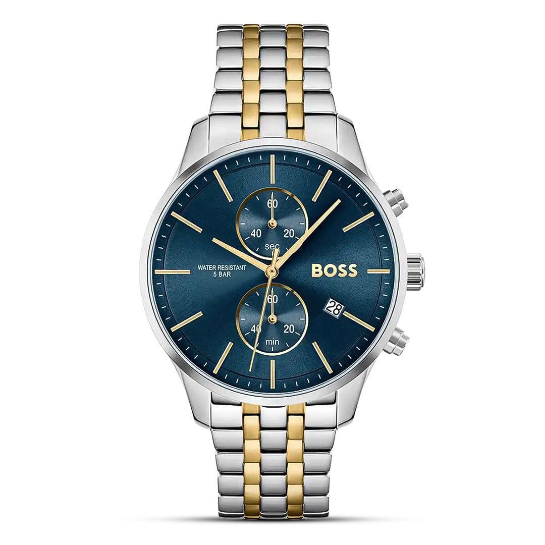 Hugo Boss Associate Chronograph Navy Blue Dial Two-Tone Stainless Steel Men's Watch | Hugo Boss 1513976 - VERSE -