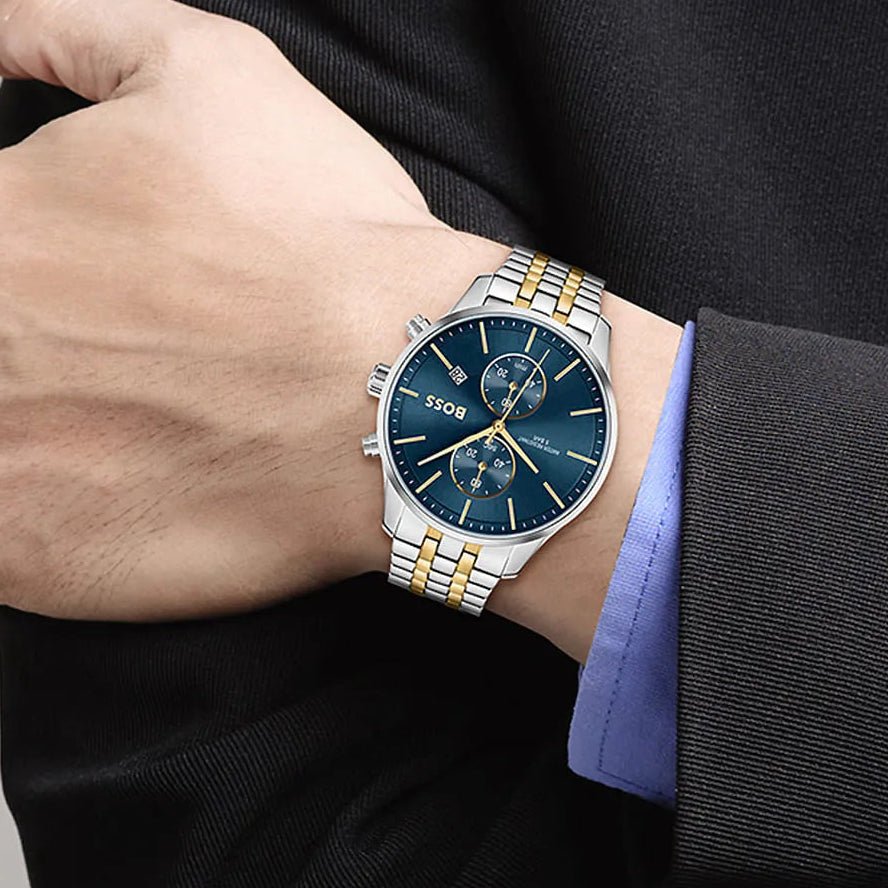 Hugo Boss Associate Chronograph Navy Blue Dial Two-Tone Stainless Steel Men's Watch | Hugo Boss 1513976 - VERSE -