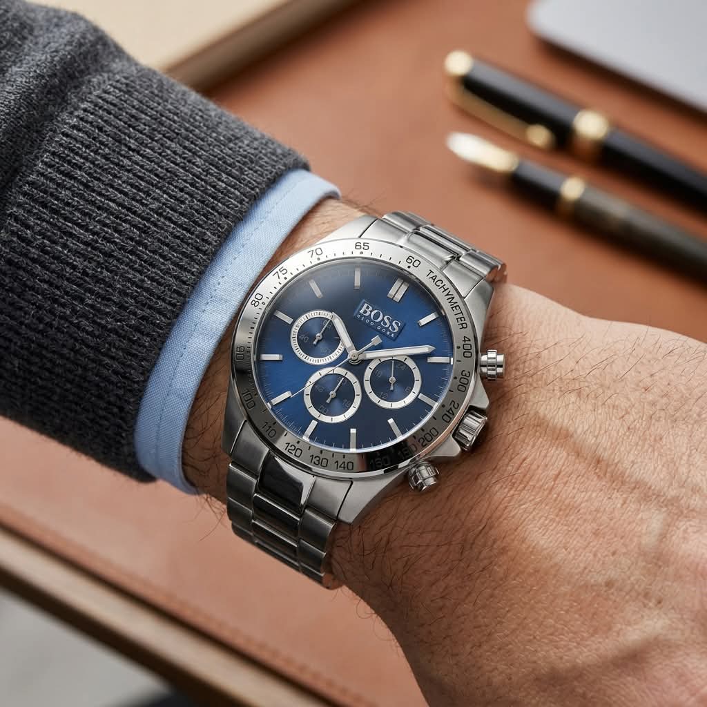 Hugo Boss Ikon Chronograph Deep Navy Blue Dial Stainless Steel Men's 100M Watch | Hugo Boss 1512963 - VERSE -