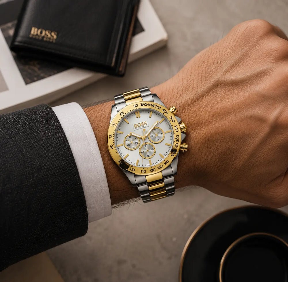 Hugo Boss Ikon Chronograph Two-Tone Silver Dial Stainless Steel Men's 100M Watch | Hugo Boss 1512960 - VERSE -