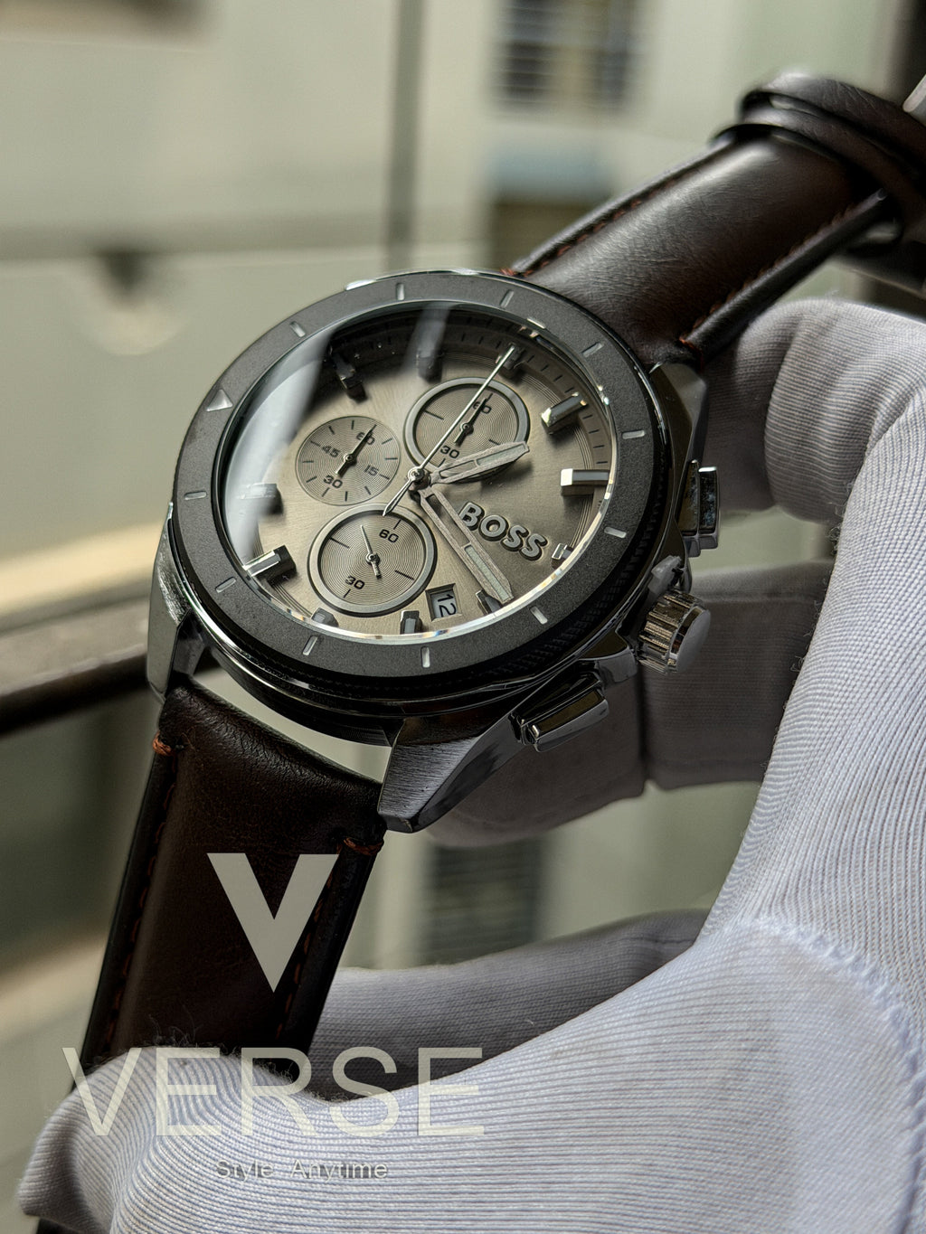 Hugo Boss Integrity Chronograph – Charcoal Dial with Espresso Leather (Double A) - VERSE - 