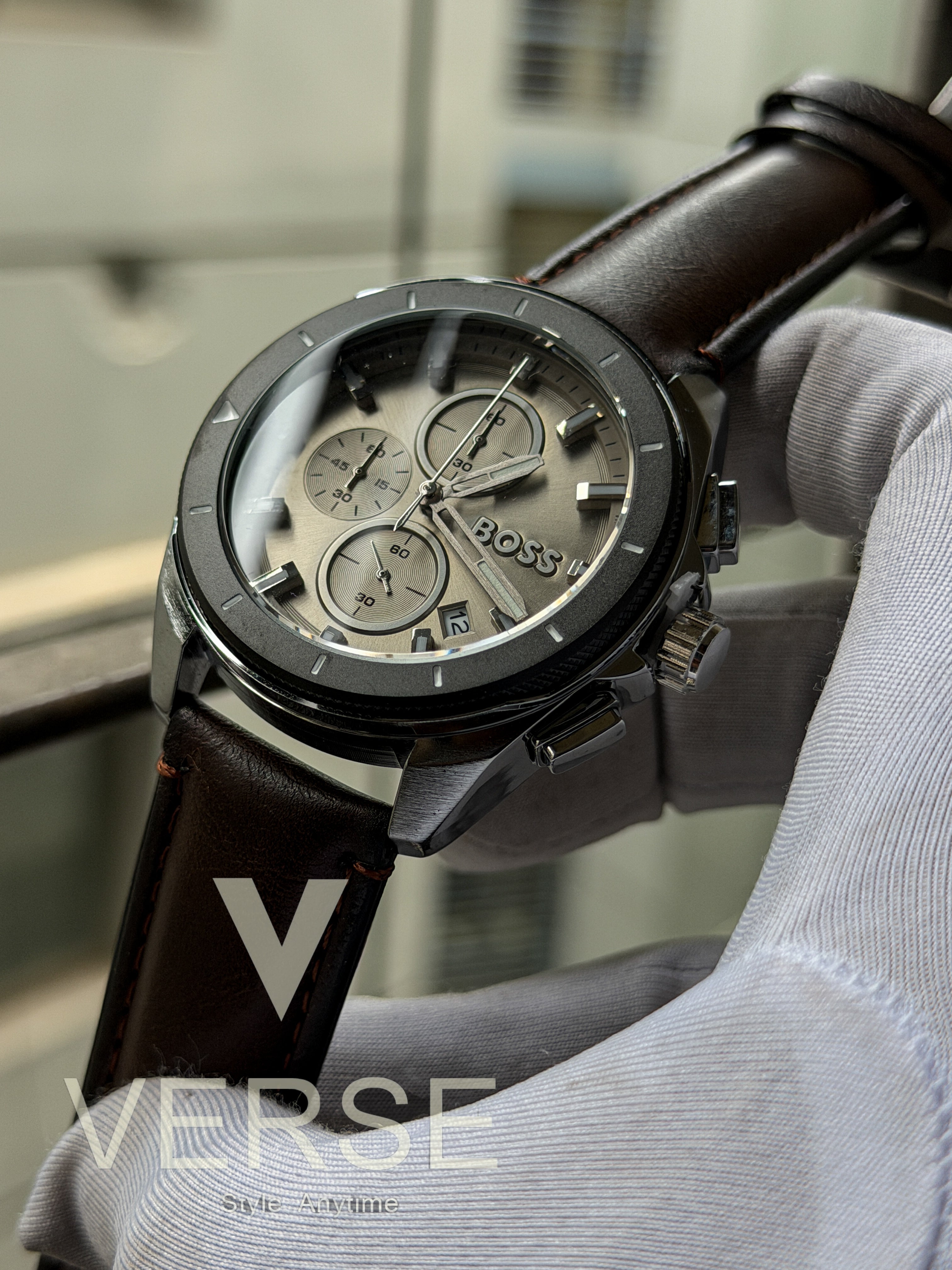 Hugo Boss Integrity Chronograph – Charcoal Dial with Espresso Leather (Double A) - VERSE - 