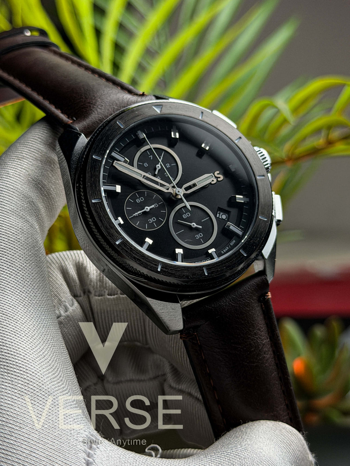 Hugo Boss Integrity Chronograph – Matte Black Dial with Coffee Leather (Double A) - VERSE -