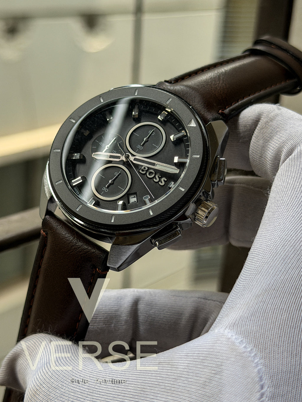 Hugo Boss Integrity Chronograph – Matte Black Dial with Coffee Leather (Double A) - VERSE - 