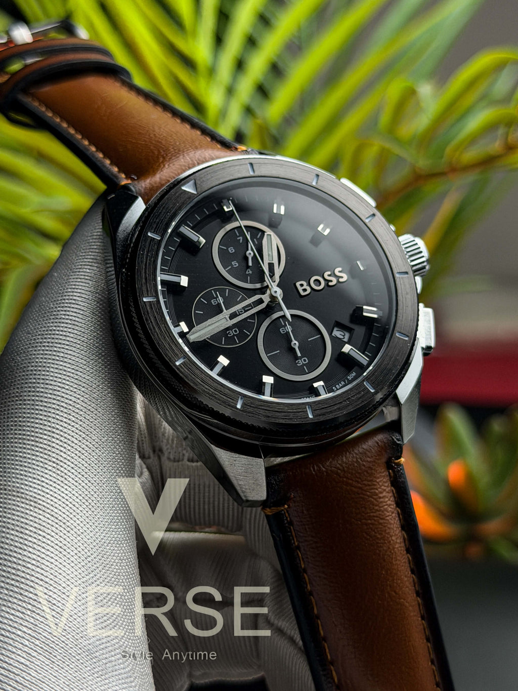 Hugo Boss Integrity Chronograph – Navy Blue Dial with Tan Leather (Double A) - VERSE -