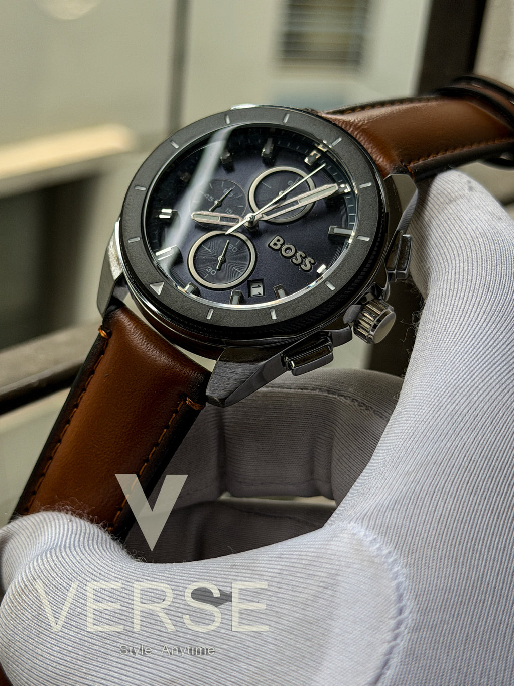 Hugo Boss Integrity Chronograph – Navy Blue Dial with Tan Leather (Double A) - VERSE - 