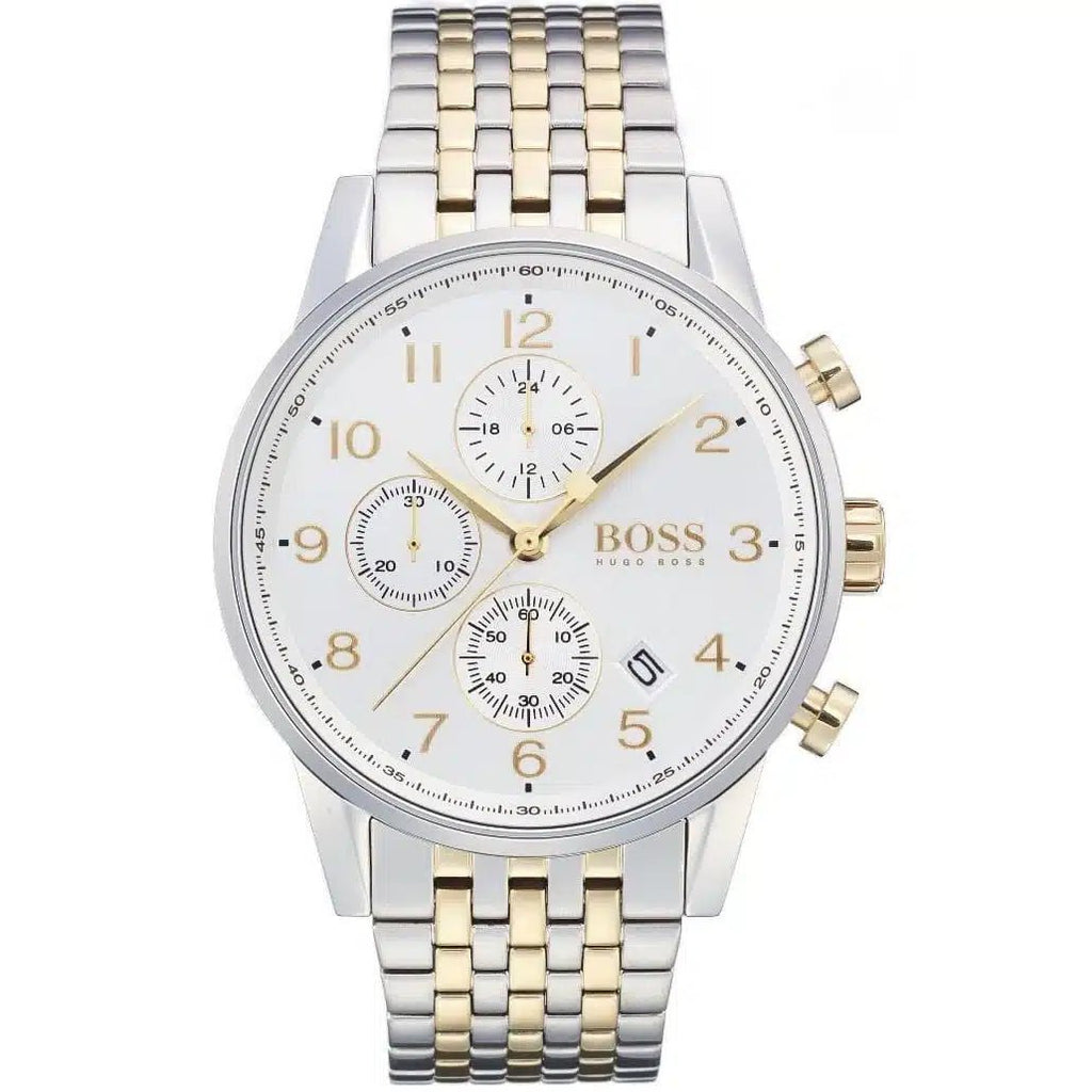 Hugo Boss Navigator Classic Chronograph Silver Dial Two-Tone Stainless Steel Men's Watch | Hugo Boss 1513499 - VERSE -