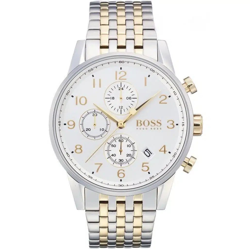 Hugo Boss Navigator Classic Chronograph Silver Dial Two-Tone Stainless Steel Men's Watch | Hugo Boss 1513499 - VERSE -