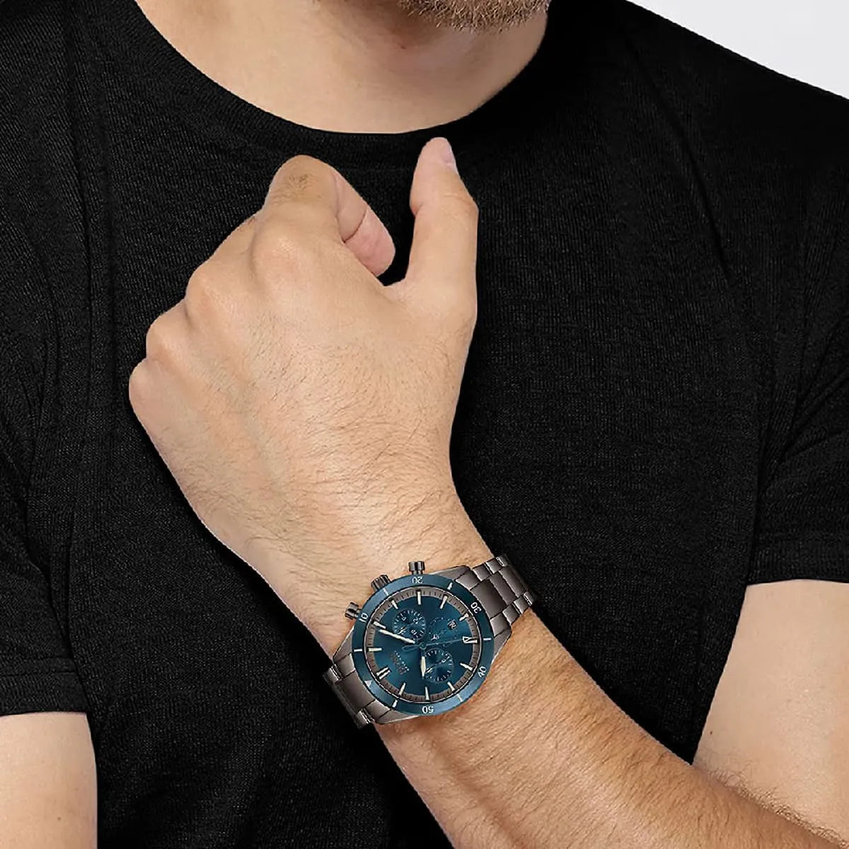 Hugo Boss Santiago Chronograph Blue Dial Grey Stainless Steel Men's Watch | Hugo Boss 1513863 - VERSE -