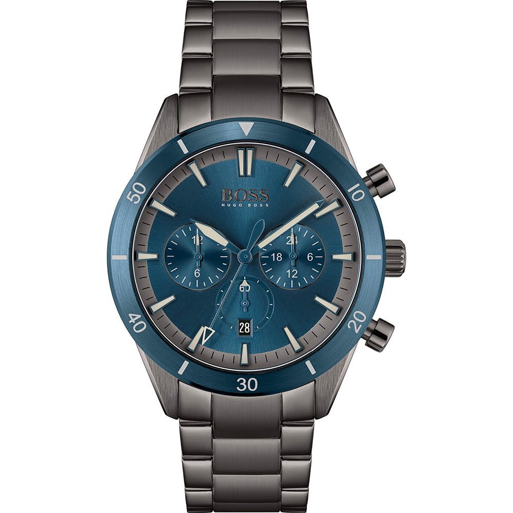 Hugo Boss Santiago Chronograph Blue Dial Grey Stainless Steel Men's Watch | Hugo Boss 1513863 - VERSE -