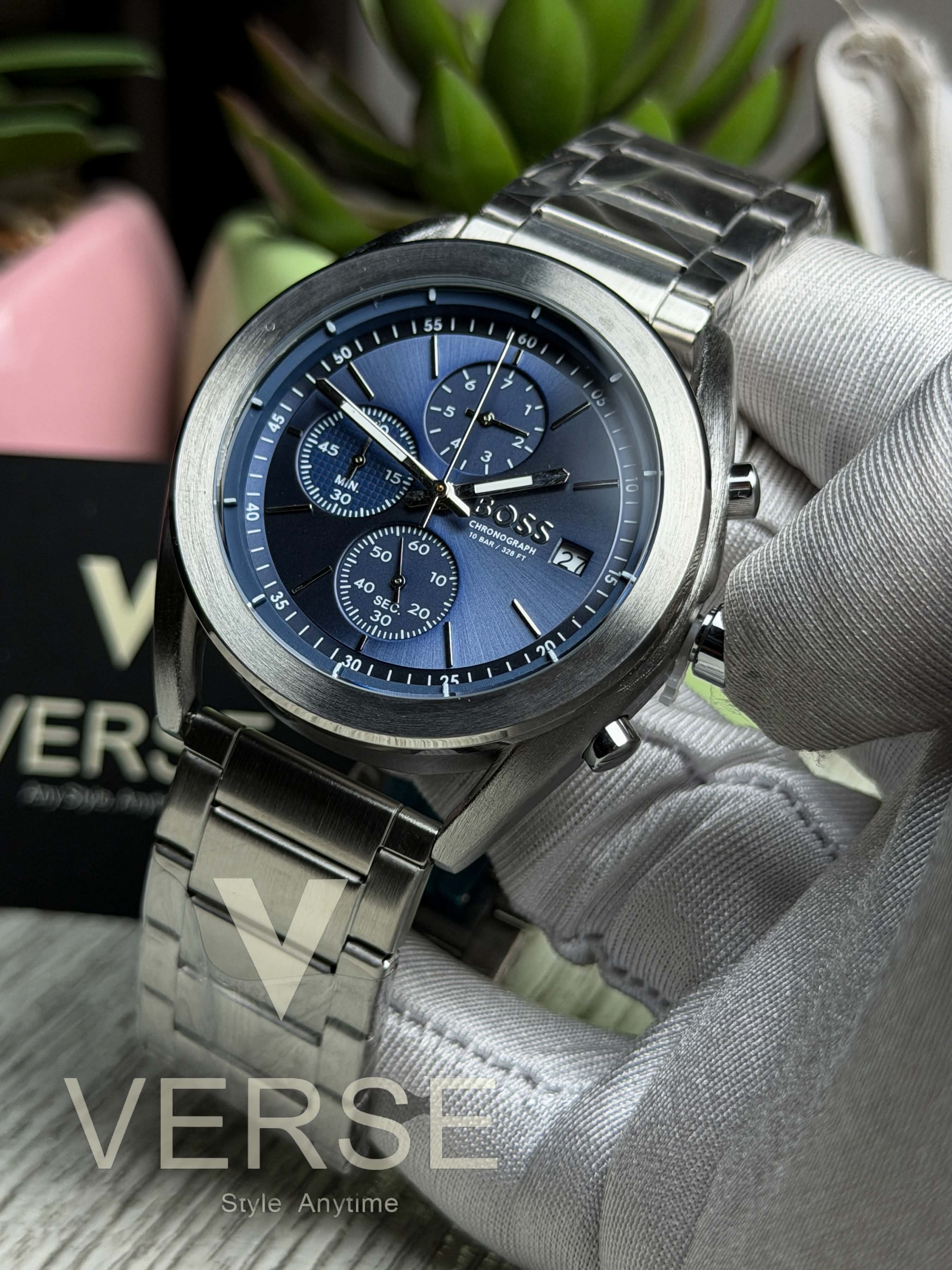 Hugo Boss Volane Chronograph | Mariner Blue Dial Stainless Steel Watch - ( Double A ) - VERSE - 