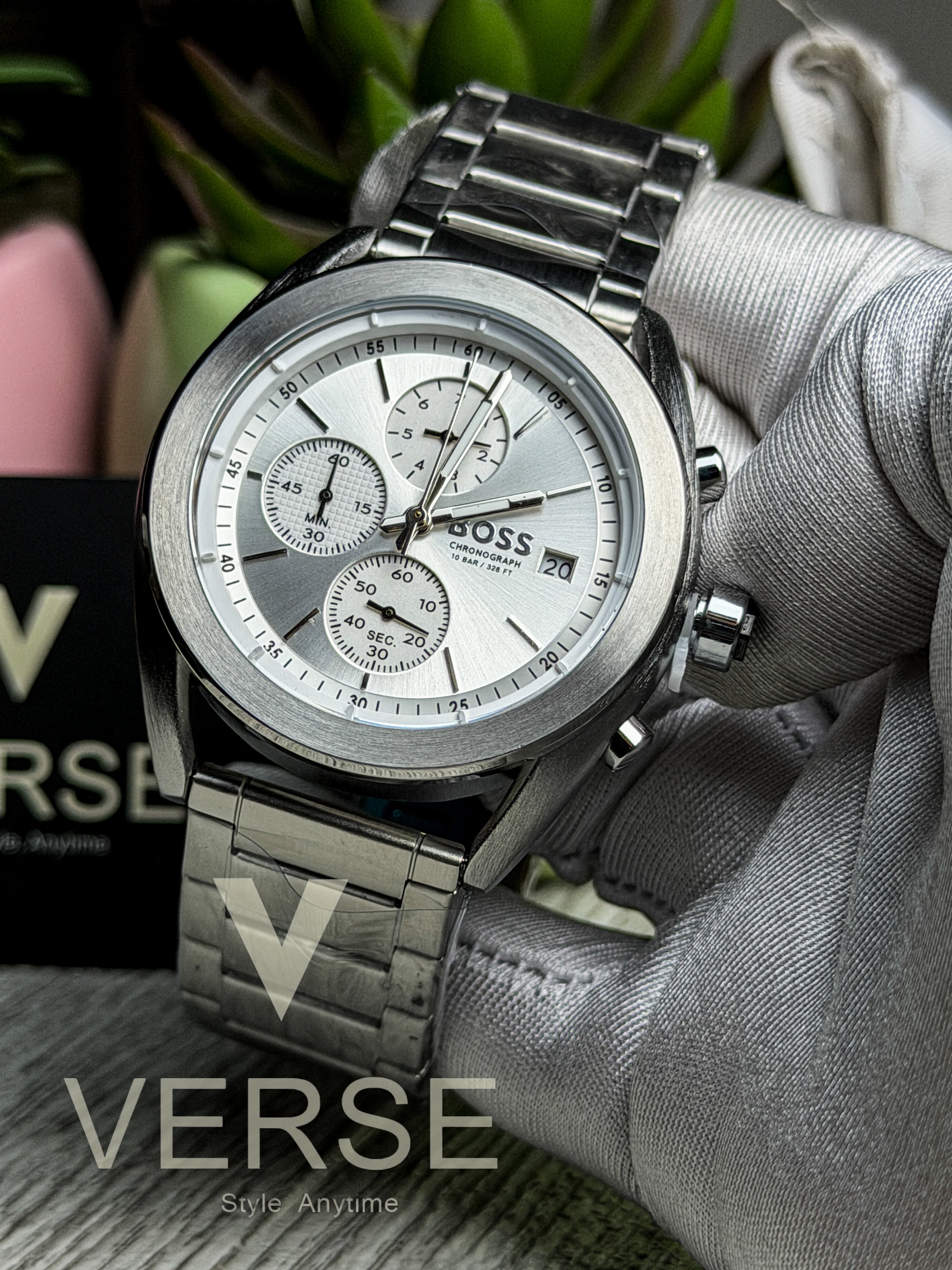 Hugo Boss Volane Chronograph | Opaline White Dial Stainless Steel Watch - ( Double A ) - VERSE - 