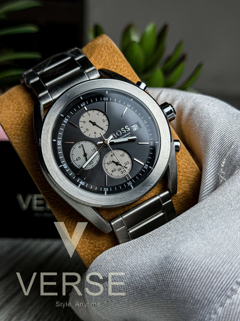 Hugo Boss Volane Chronograph | Vanta Black Dial Stainless Steel Watch - ( Double A ) - VERSE - 