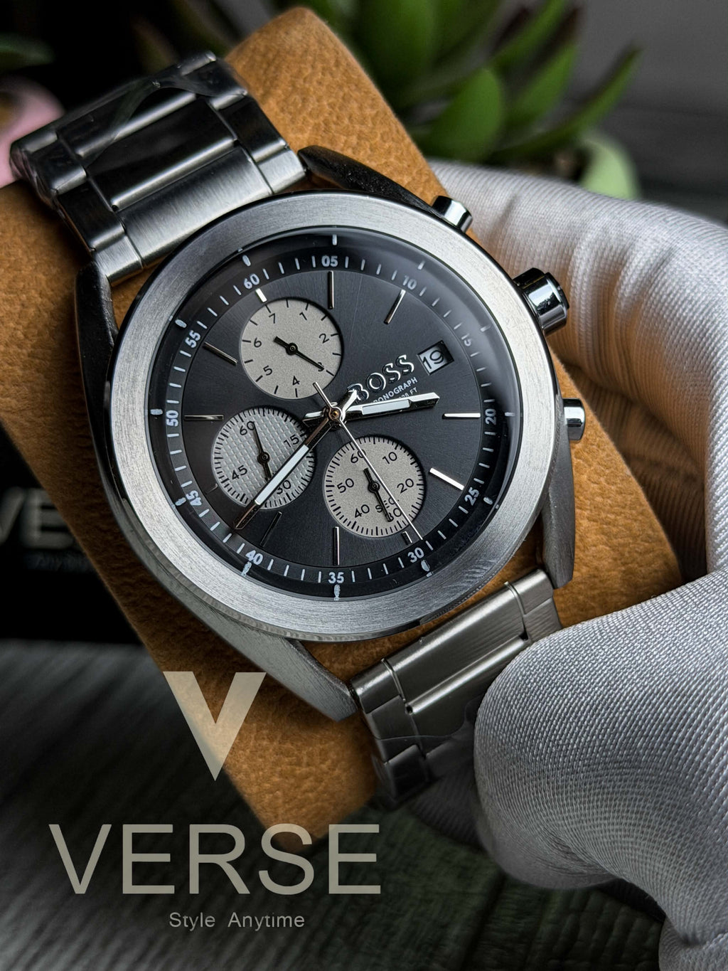 Hugo Boss Volane Chronograph | Vanta Black Dial Stainless Steel Watch - ( Double A ) - VERSE - 
