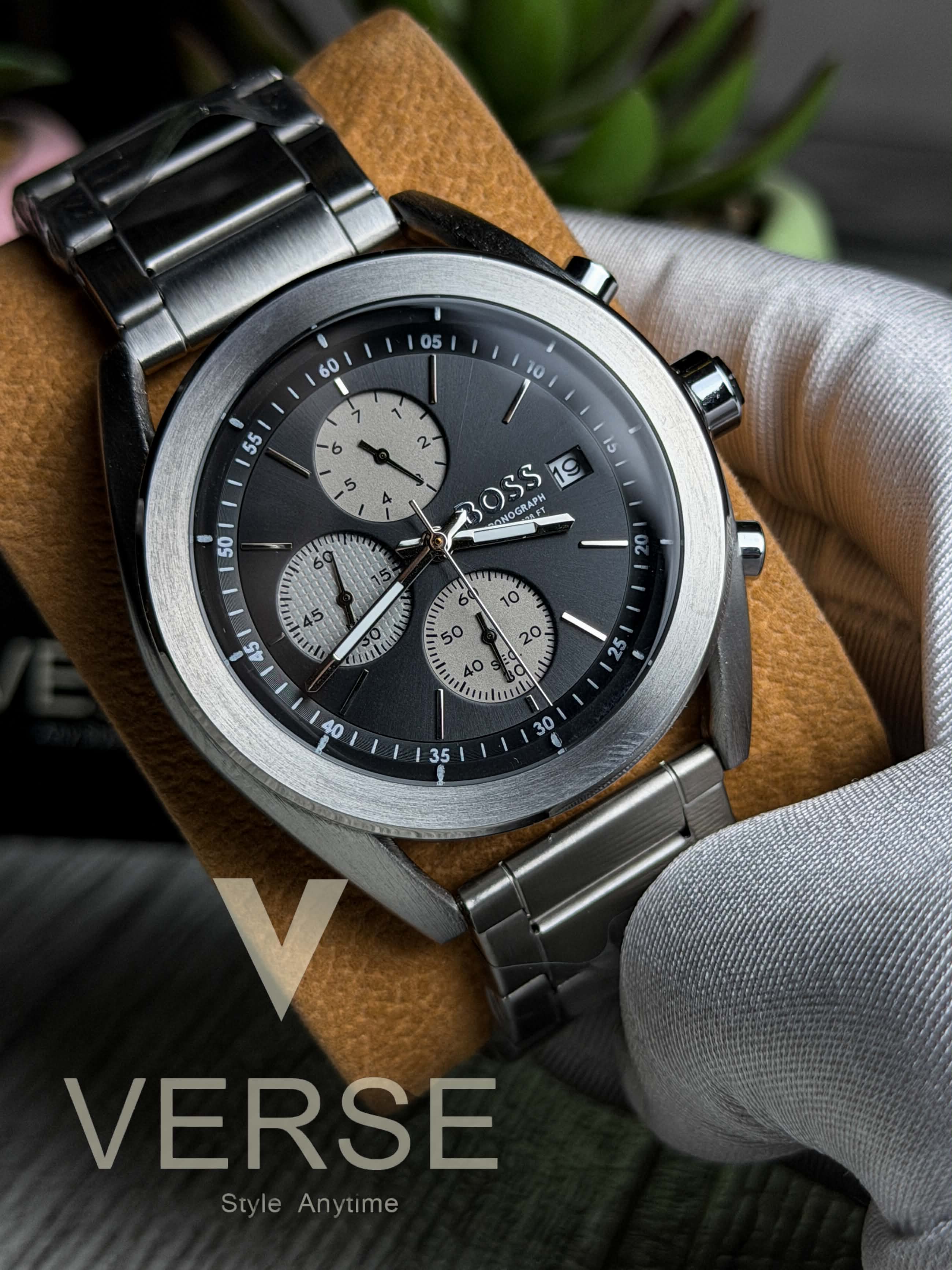 Hugo Boss Volane Chronograph | Vanta Black Dial Stainless Steel Watch - ( Double A ) - VERSE - 