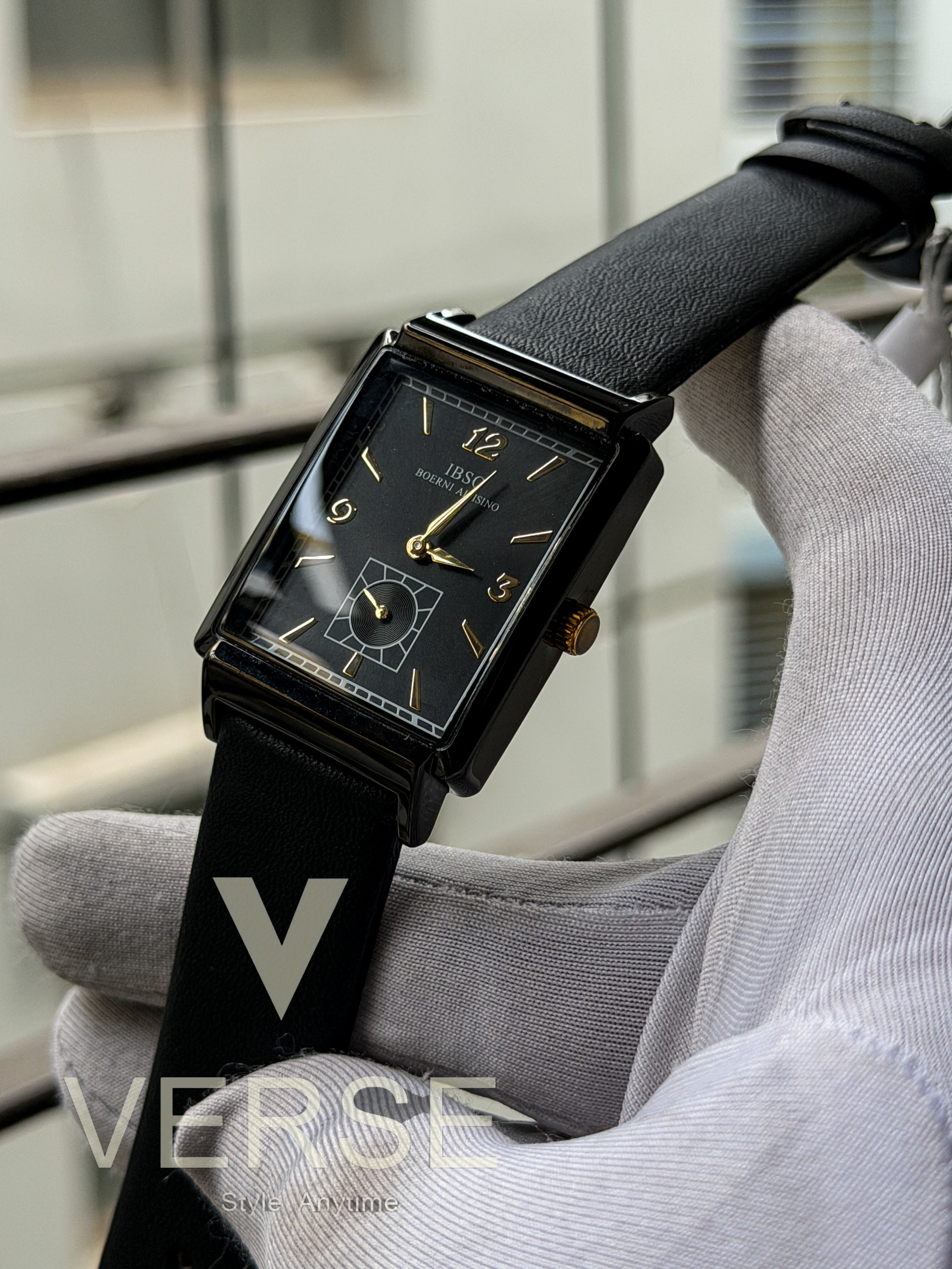 IBSO Boerni Aibisino Monarch Triple Black Men's Black Leather Tank Watch - VERSE - 