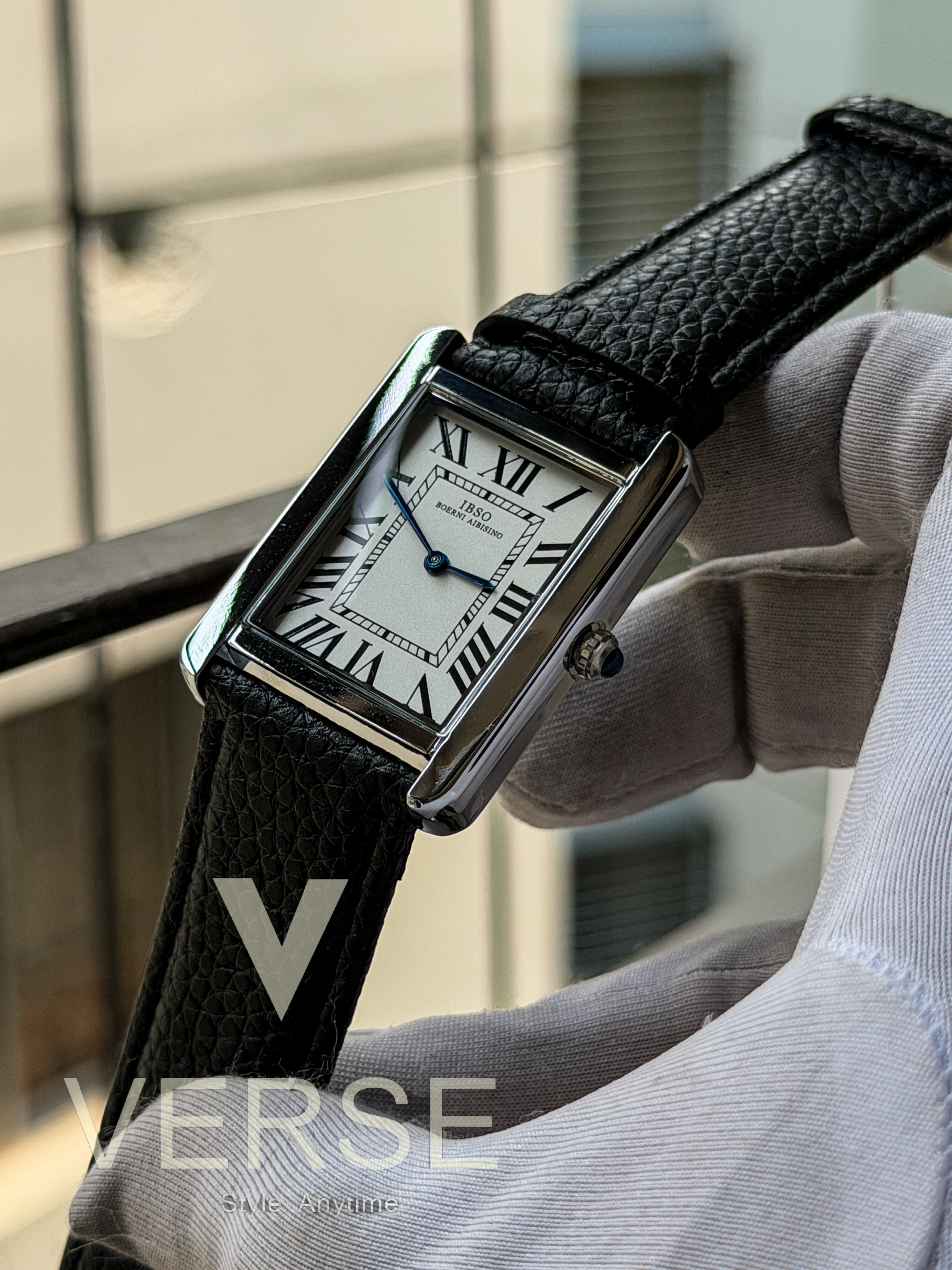 IBSO Boerni Aibisino Tank Black Leather Men's Watch S1338G - VERSE - 