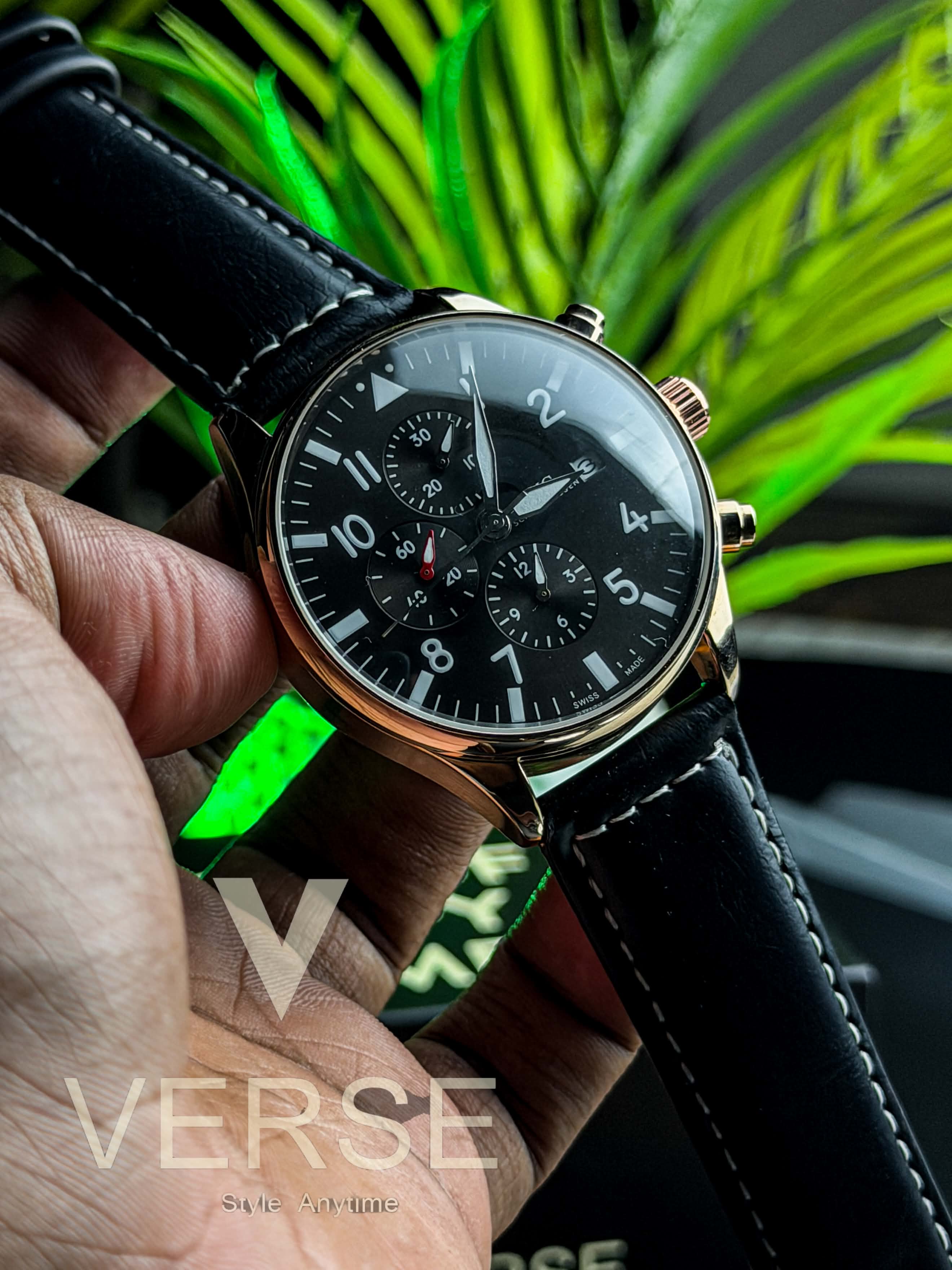 IWC Schaffhausen Pilot's Watch Chronograph "Le Petit Prince" | Black Dial Black Leather Rose Gold Case - ( Double A ) - VERSE -