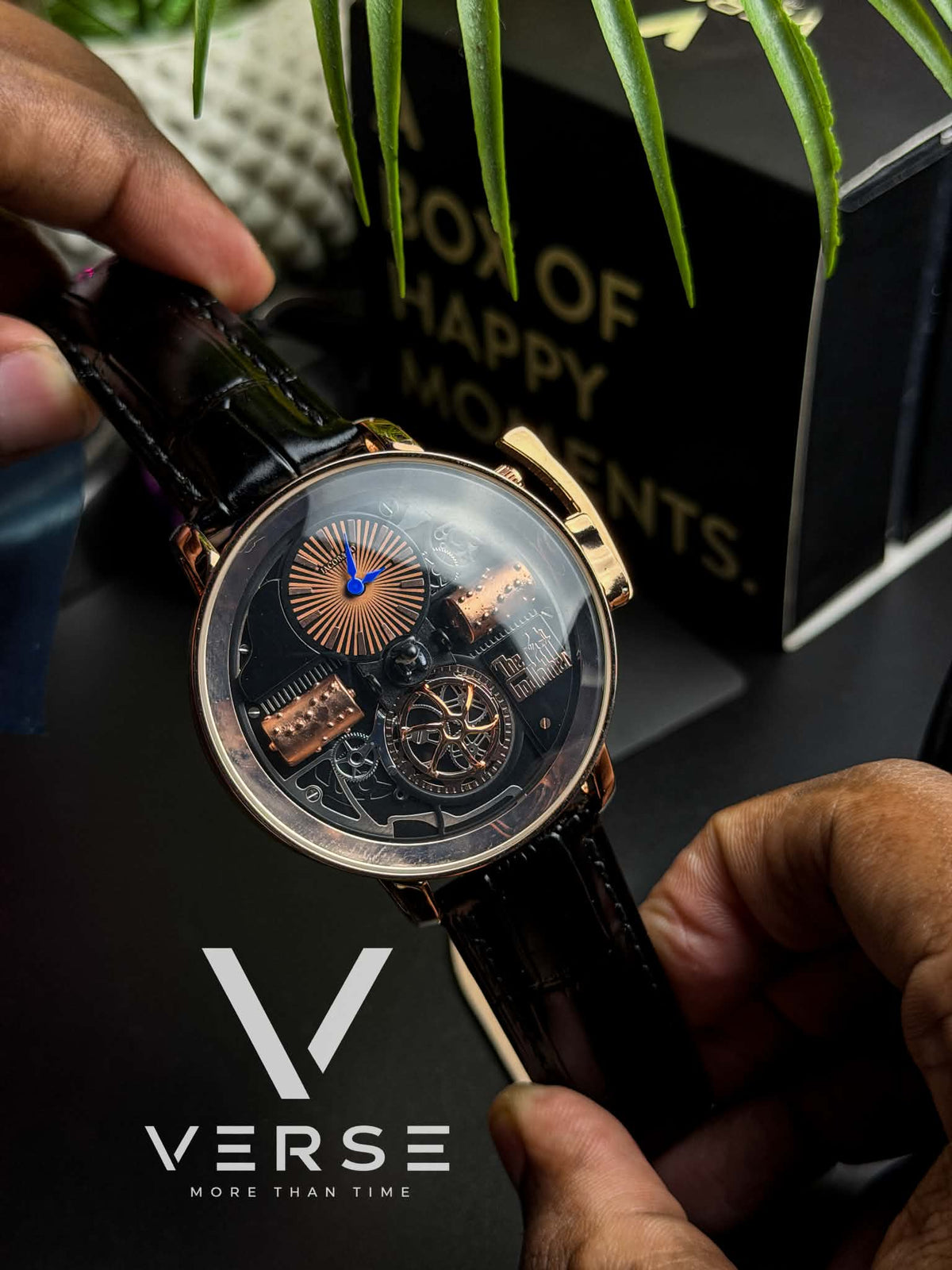 Jacob & Co. Opera Godfather Quartz | Rose Gold Tone Black Leather Strap Watch - ( Double A ) - VERSE -