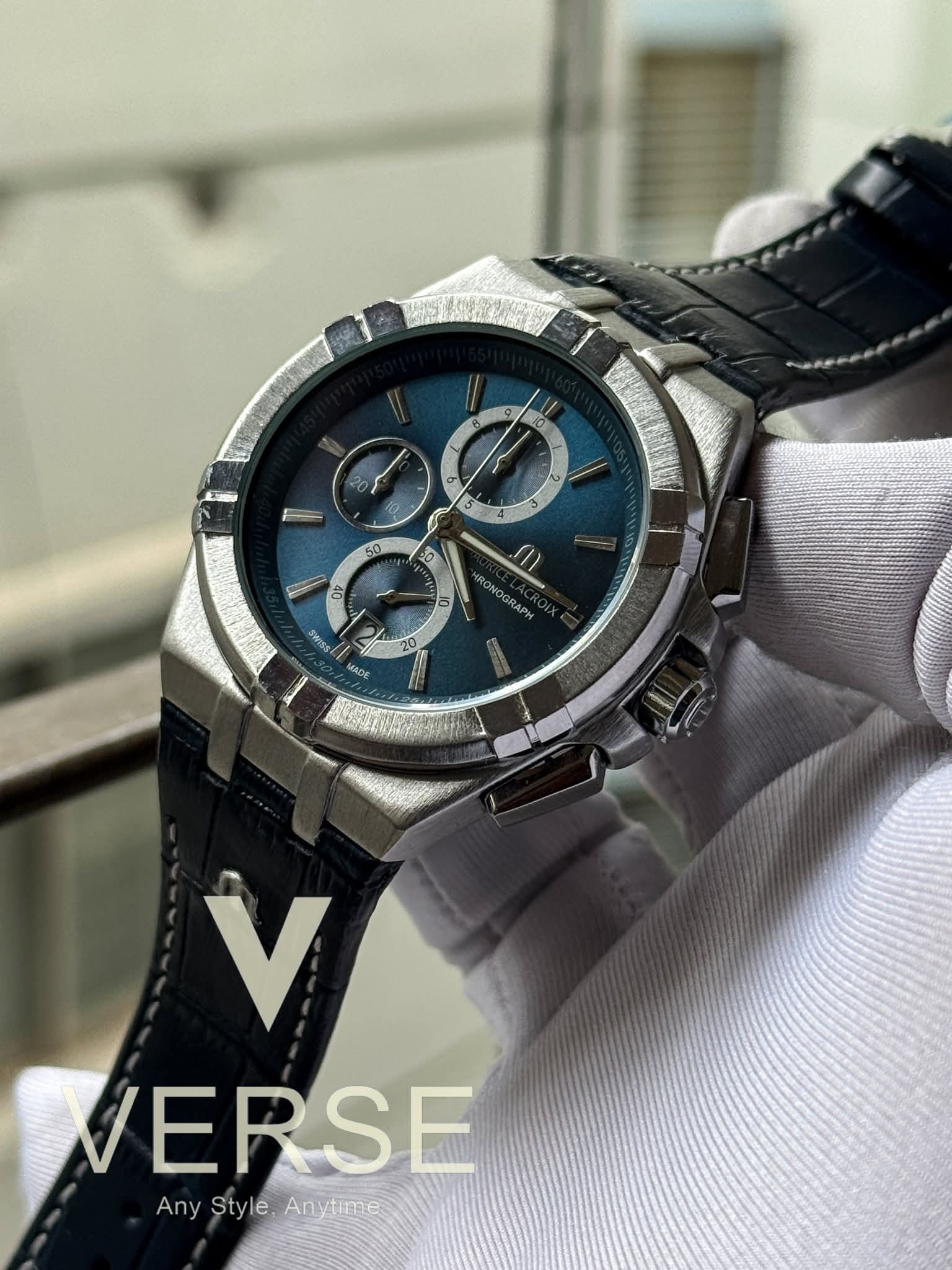 Maurice Lacroix Aikon Chronograph | Clous de Blue Dial Black Leather - ( Double A ) - VERSE - 