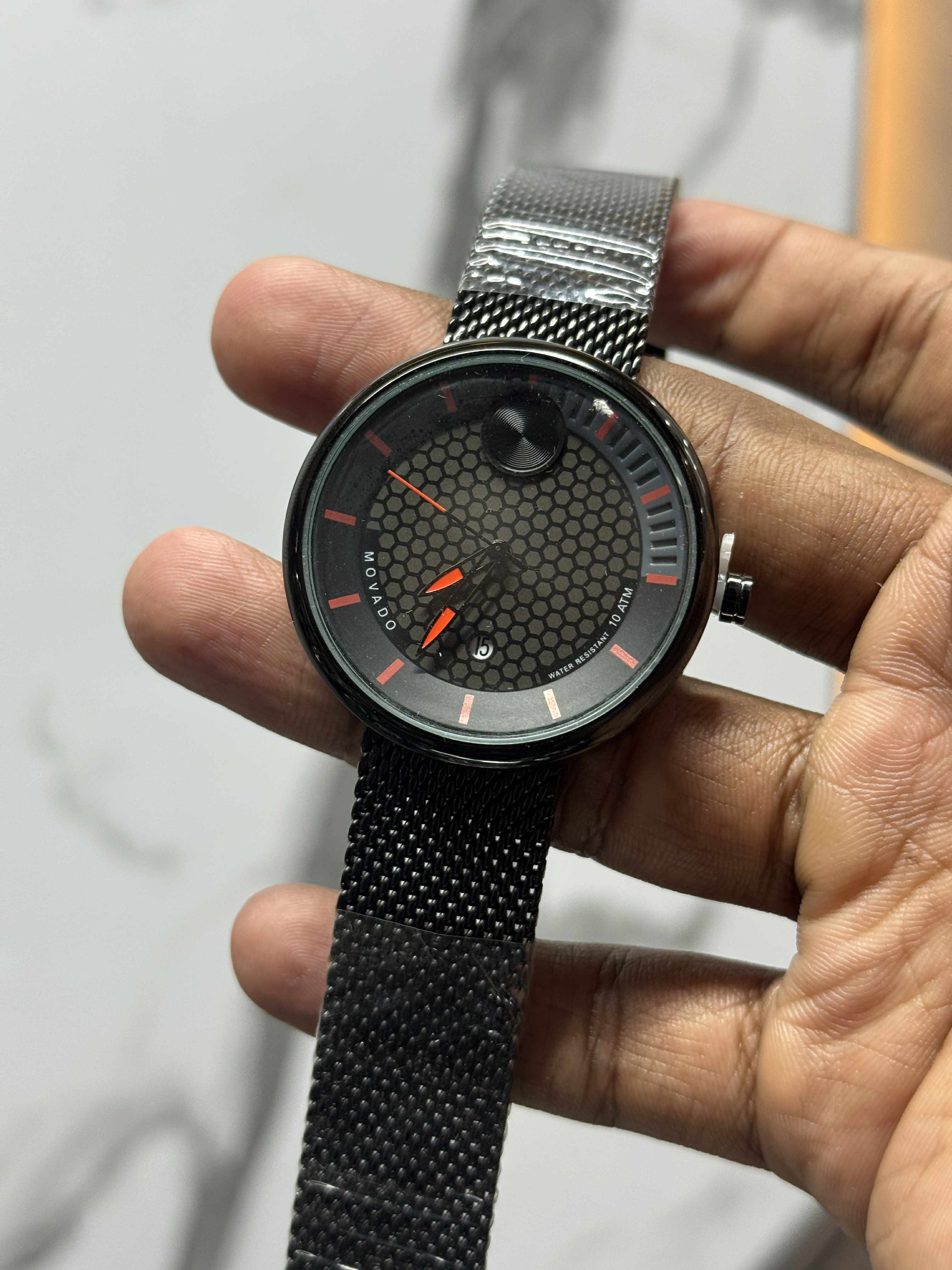 Movado Hexforge | Black Mesh Strap Black Honeycomb Dial - Red Accents ( Double A ) - VERSE - 