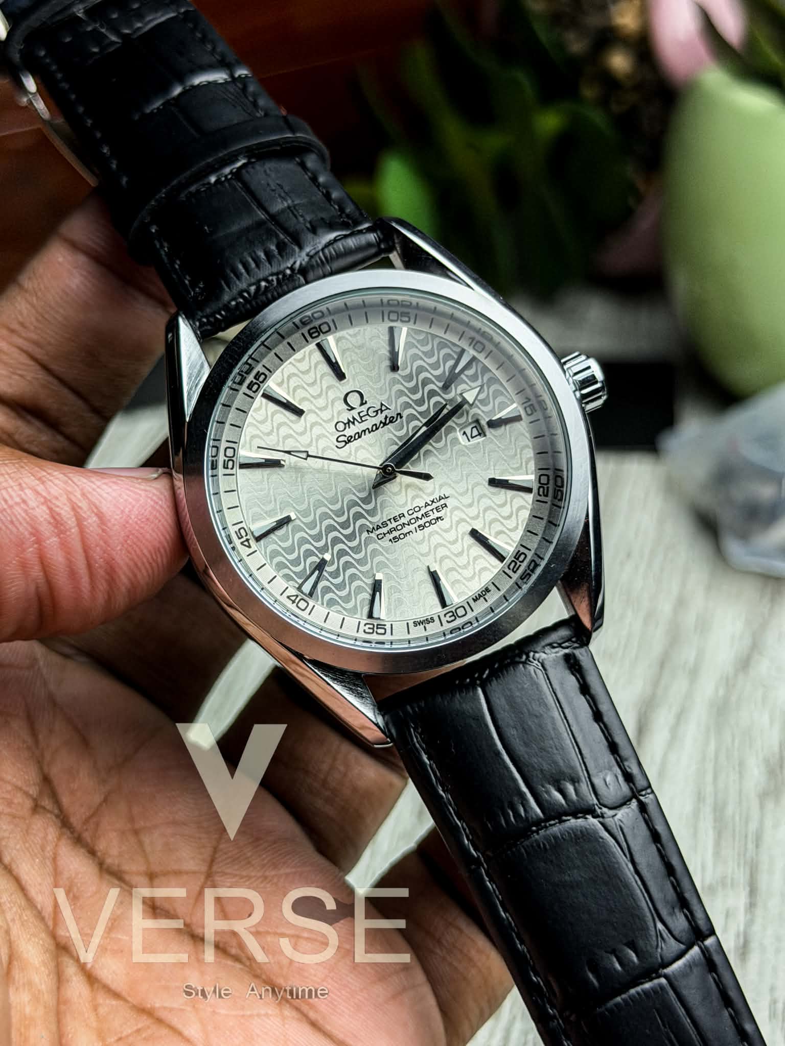 Omega Seamaster AquaTerra "Flinqué Waves" | White Dial Black Leather - ( Double A ) - VERSE -