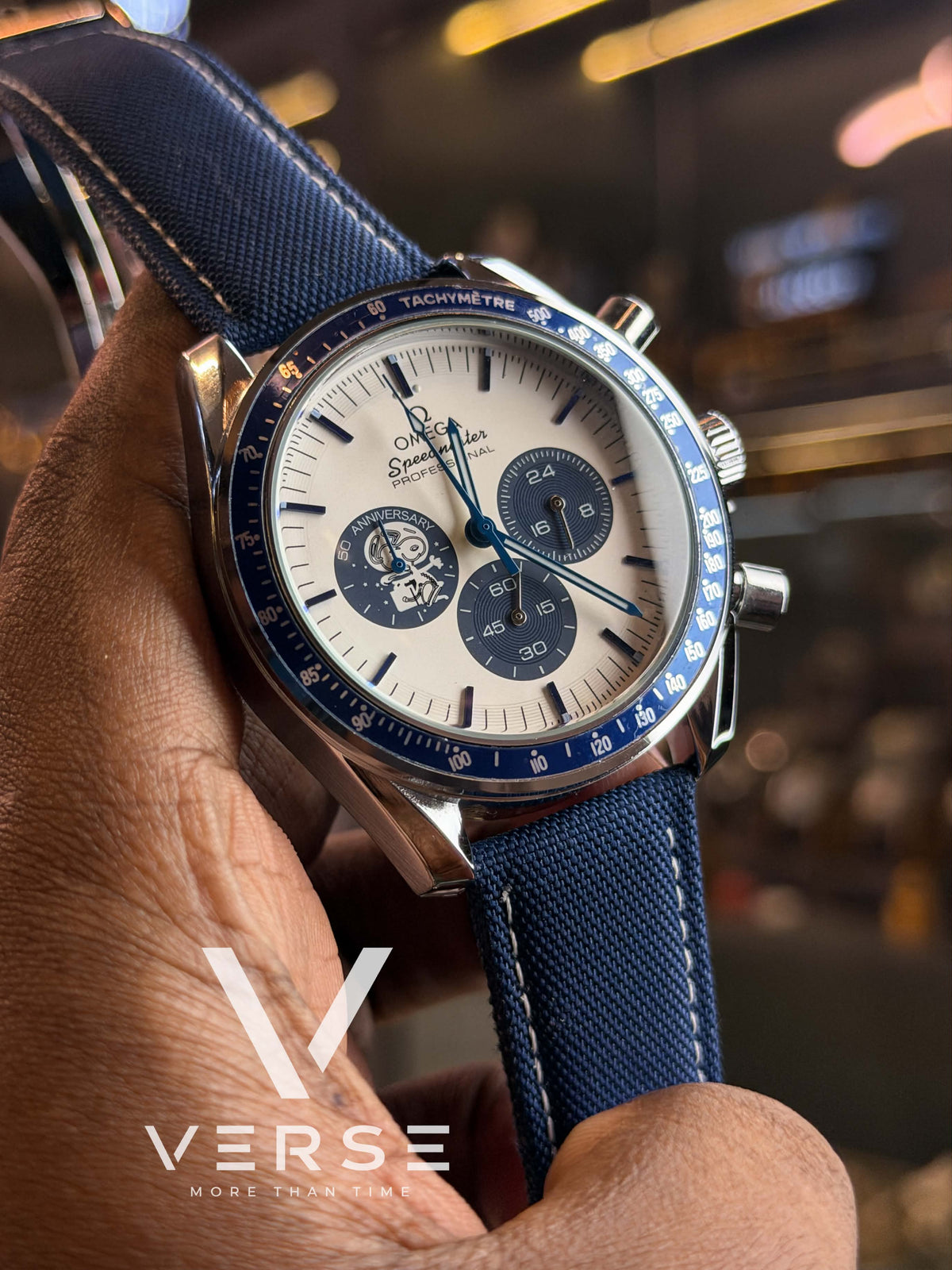 Omega Speedmaster “Silver Snoopy Award” 50th Anniversary | Silver-White Dial – Blue Nylon Strap - VERSE -
