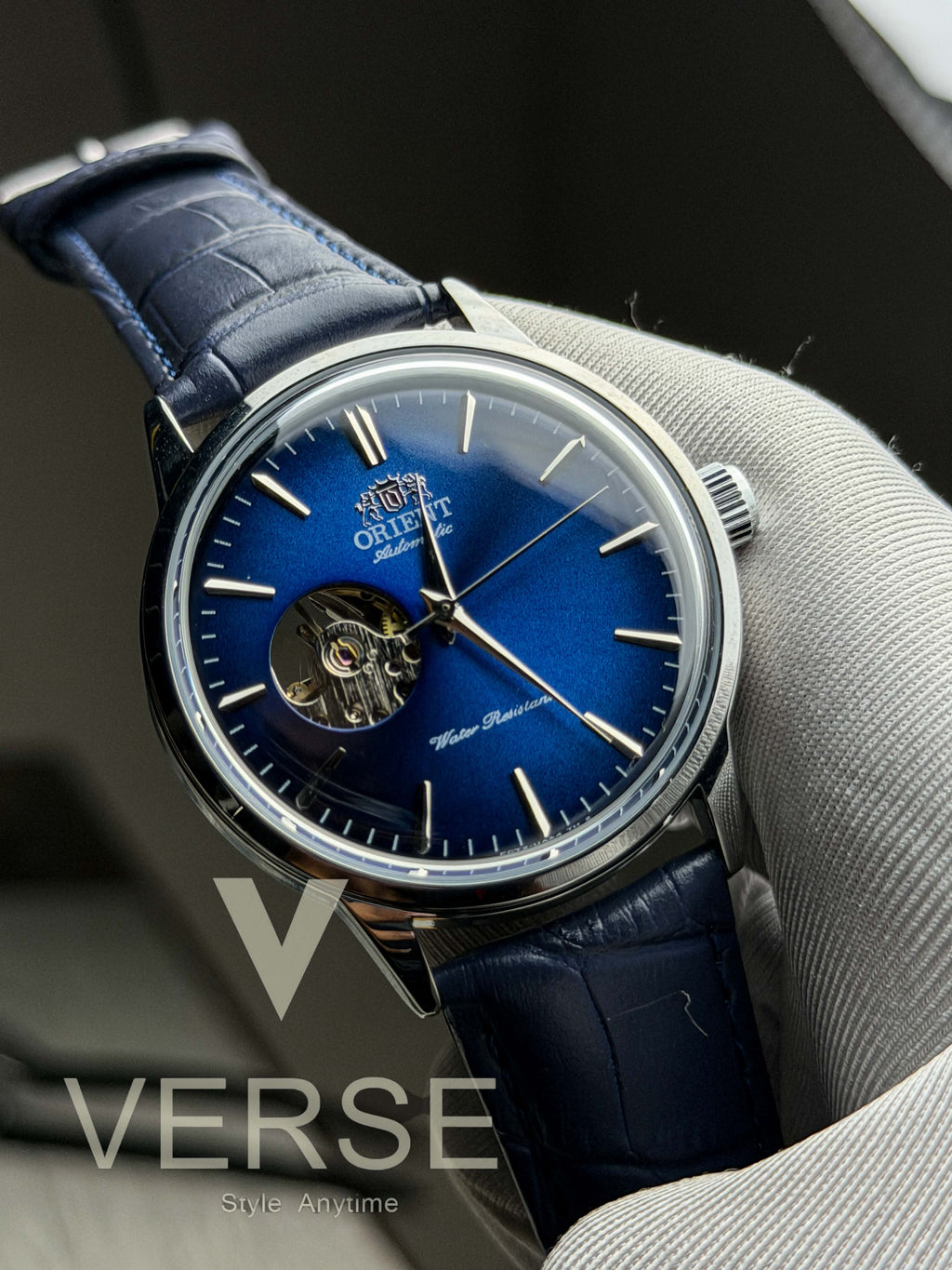 Orient Bambino Open Heart Automatic | Electric Blue Dial Navy Leather Strap - ( Double A ) - VERSE - 