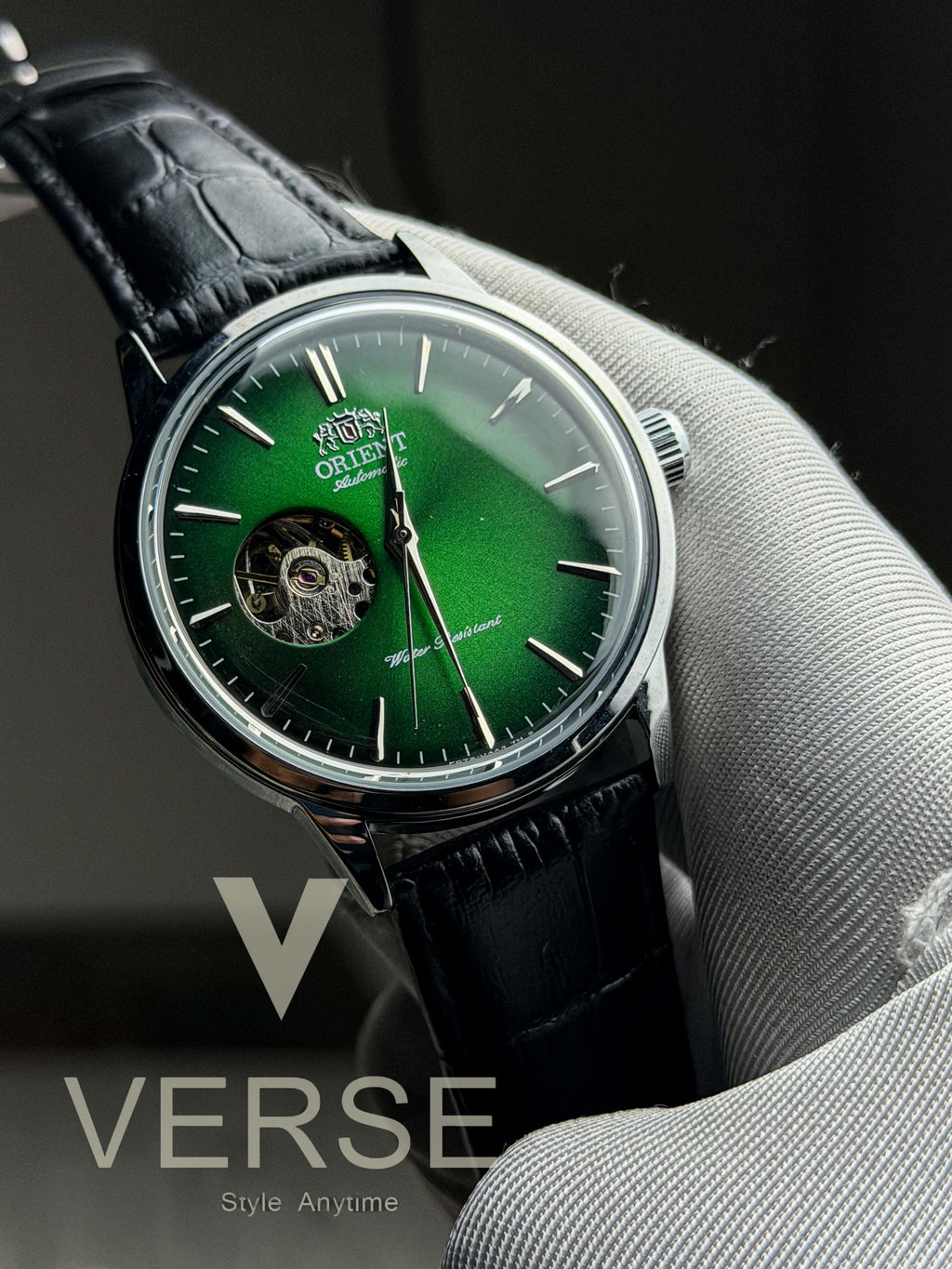 Orient Bambino Open Heart Automatic | Electric Green Dial Black Leather Strap - ( Double A ) - VERSE - 
