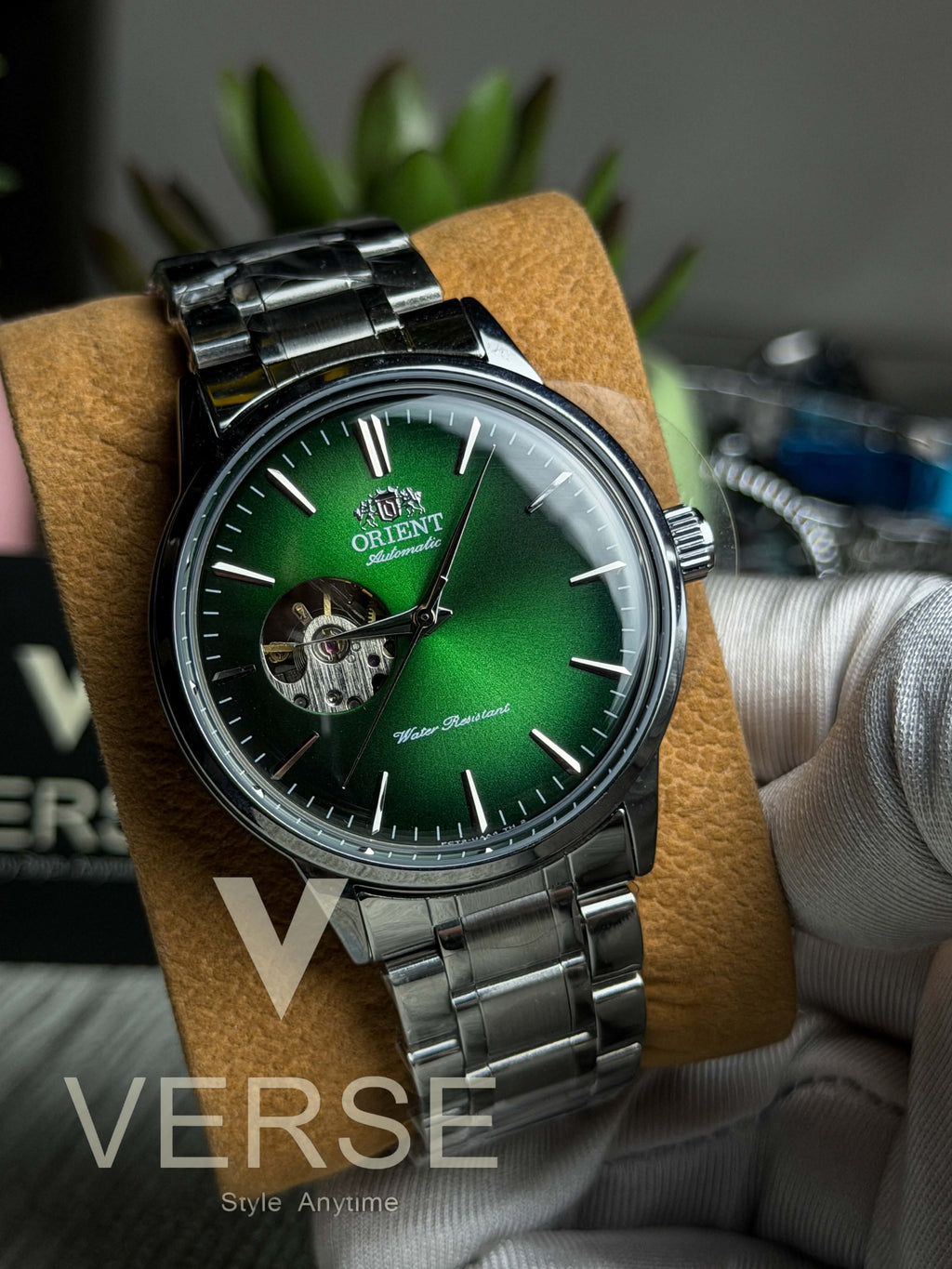 Orient Bambino Open Heart Automatic | Electric Green Dial Stainless Steel Watch - ( Double A ) - VERSE - 