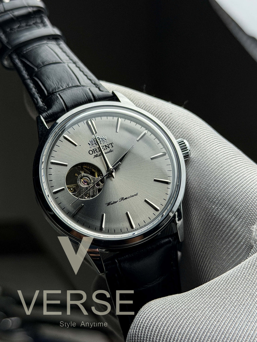 Orient Bambino Open Heart Automatic | Onyx Grey Dial Black Leather Strap - ( Double A ) - VERSE - 