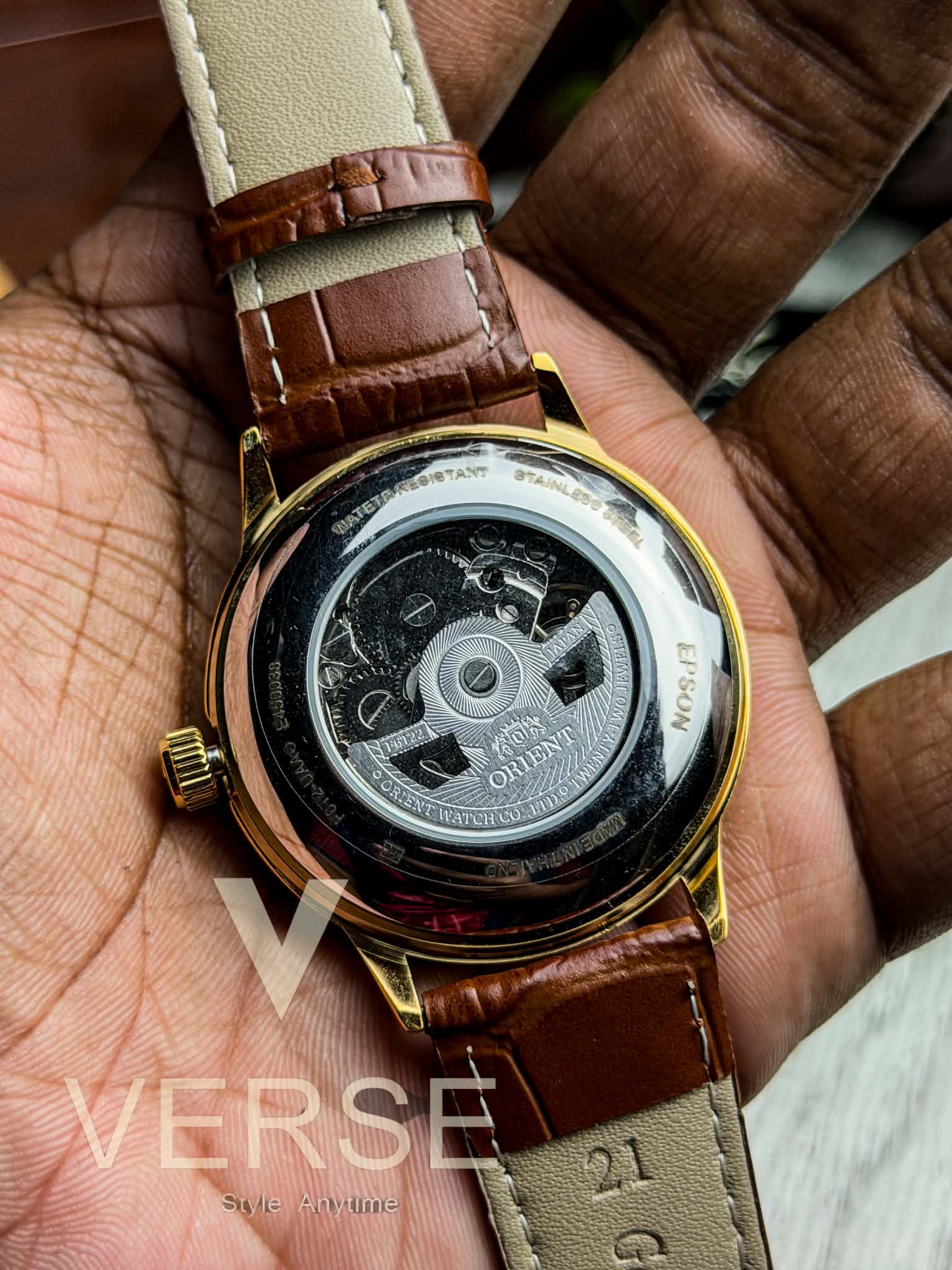Orient Bambino Open Heart Automatic | Silver Dial Brown Leather Strap Golden Case - ( Double A ) - VERSE -