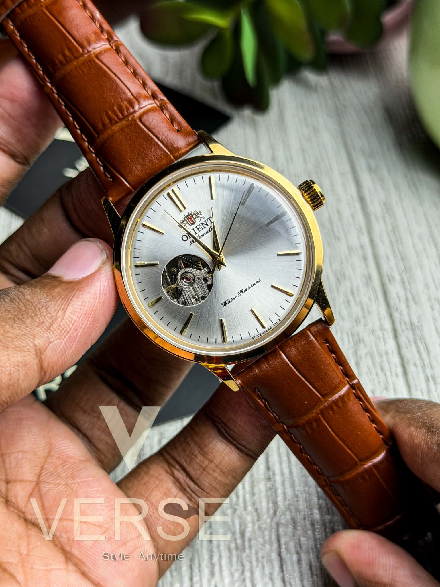 Orient Bambino Open Heart Automatic | Silver Dial Brown Leather Strap Golden Case - ( Double A ) - VERSE -
