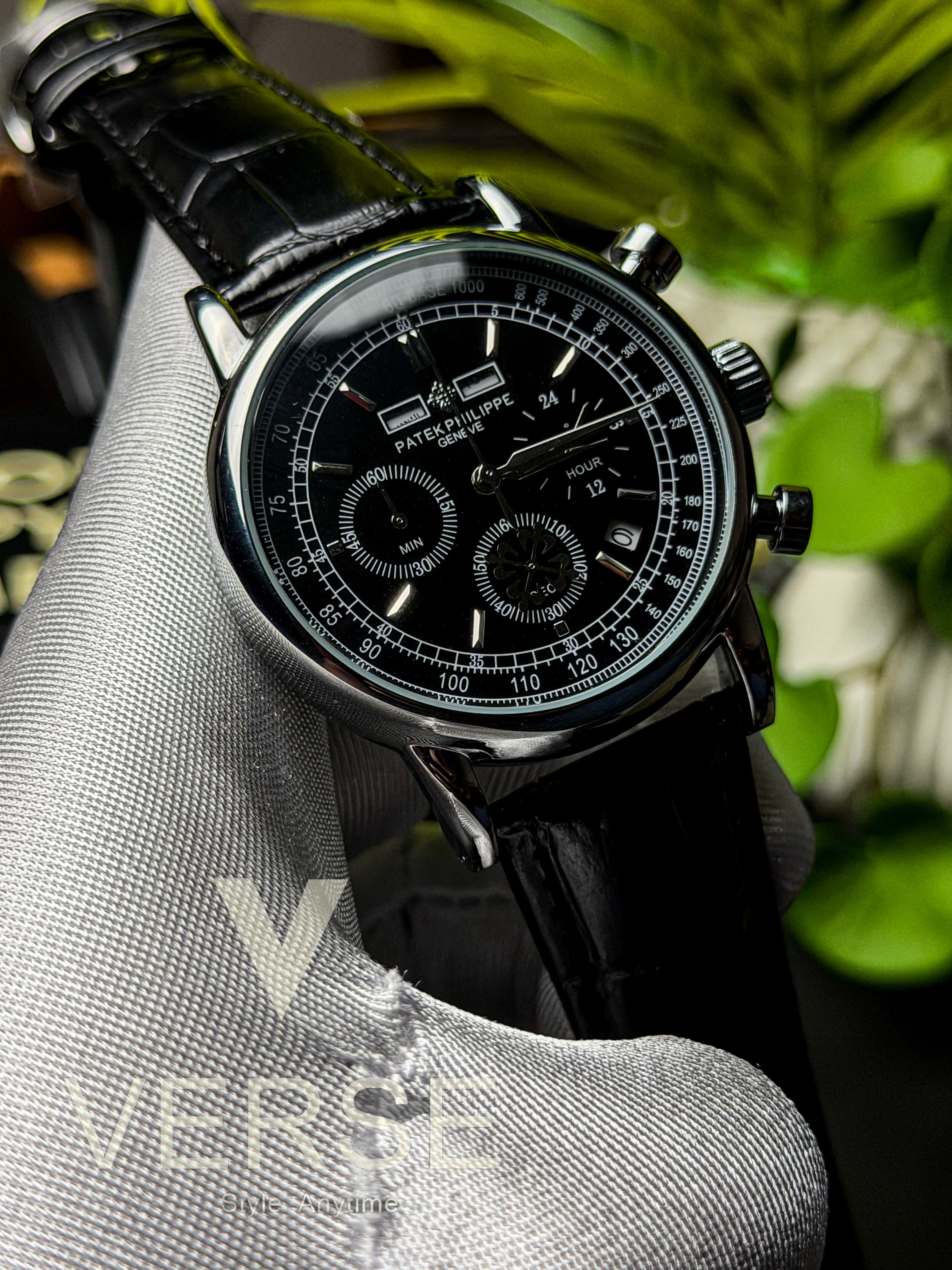 Patek Philippe Alchemist Arabic Day-Date Chronograph | Black Dial Black Leather - ( Double A ) - VERSE -